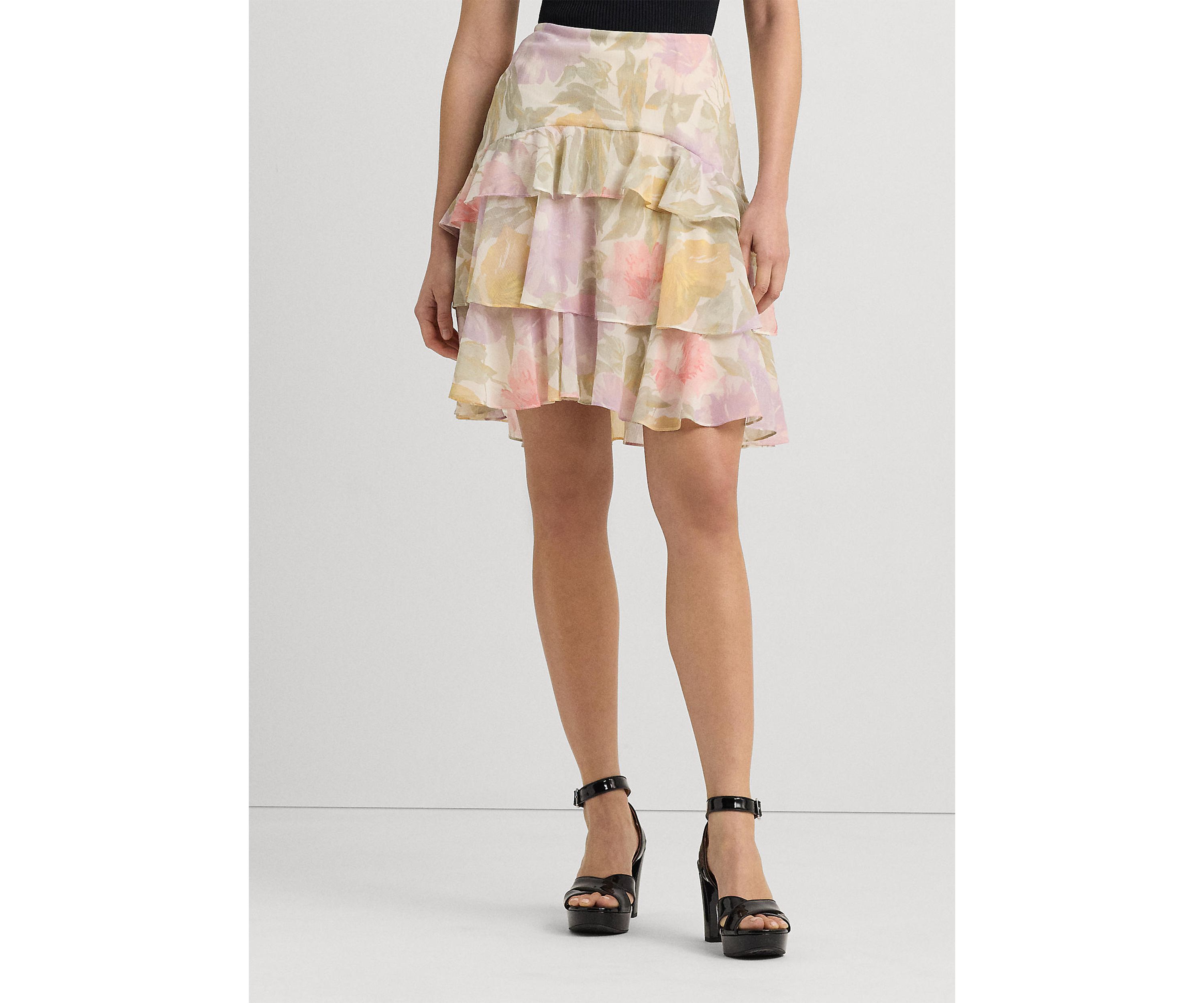 Petite Floral Crinkle Georgette Tiered Skirt