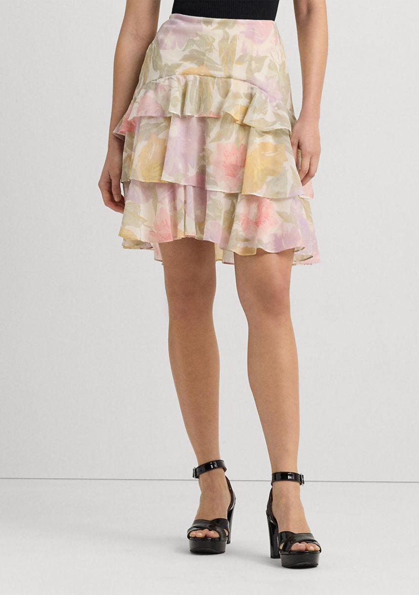 Petite Floral Crinkle Georgette Tiered Skirt