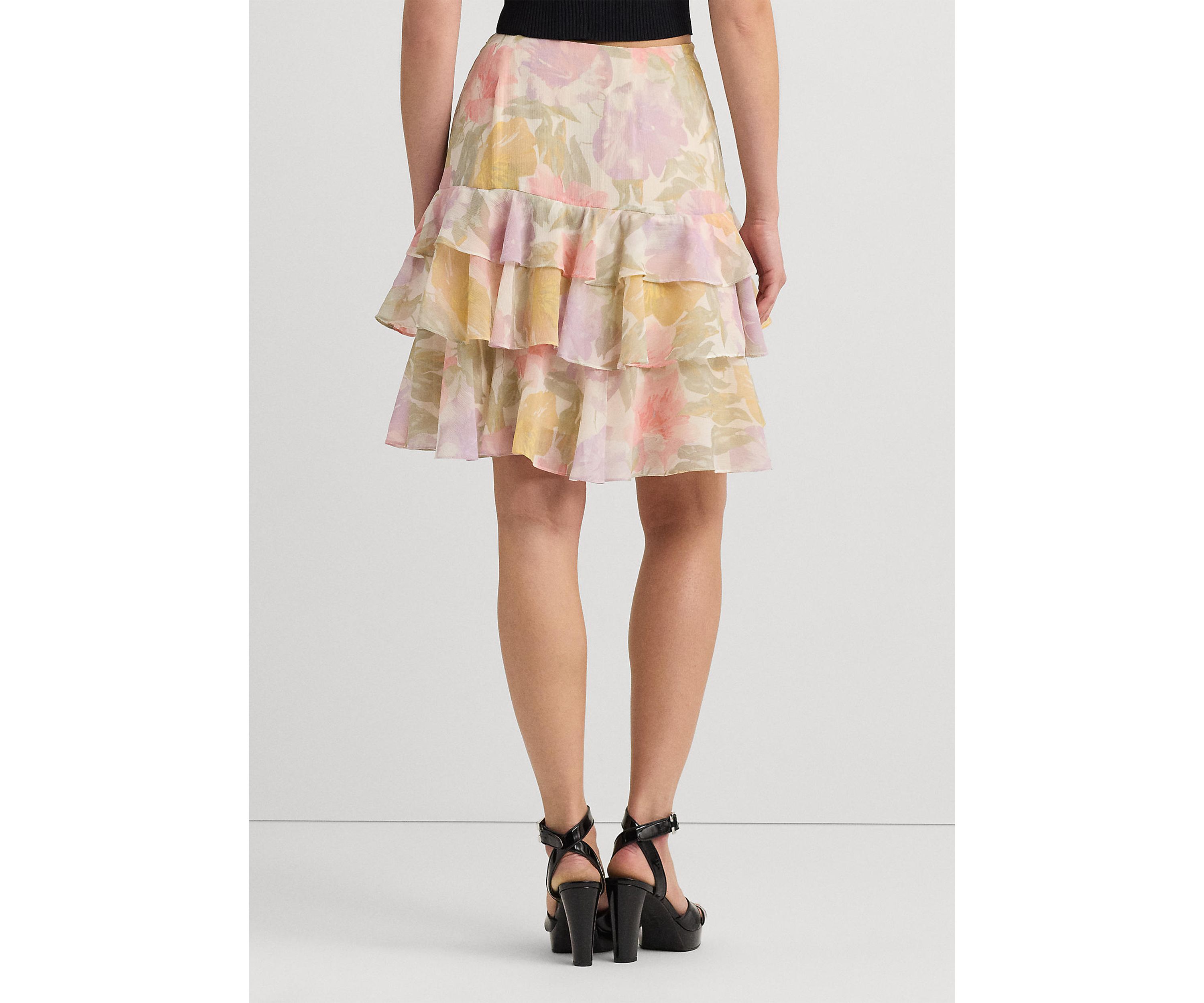 Petite Floral Crinkle Georgette Tiered Skirt