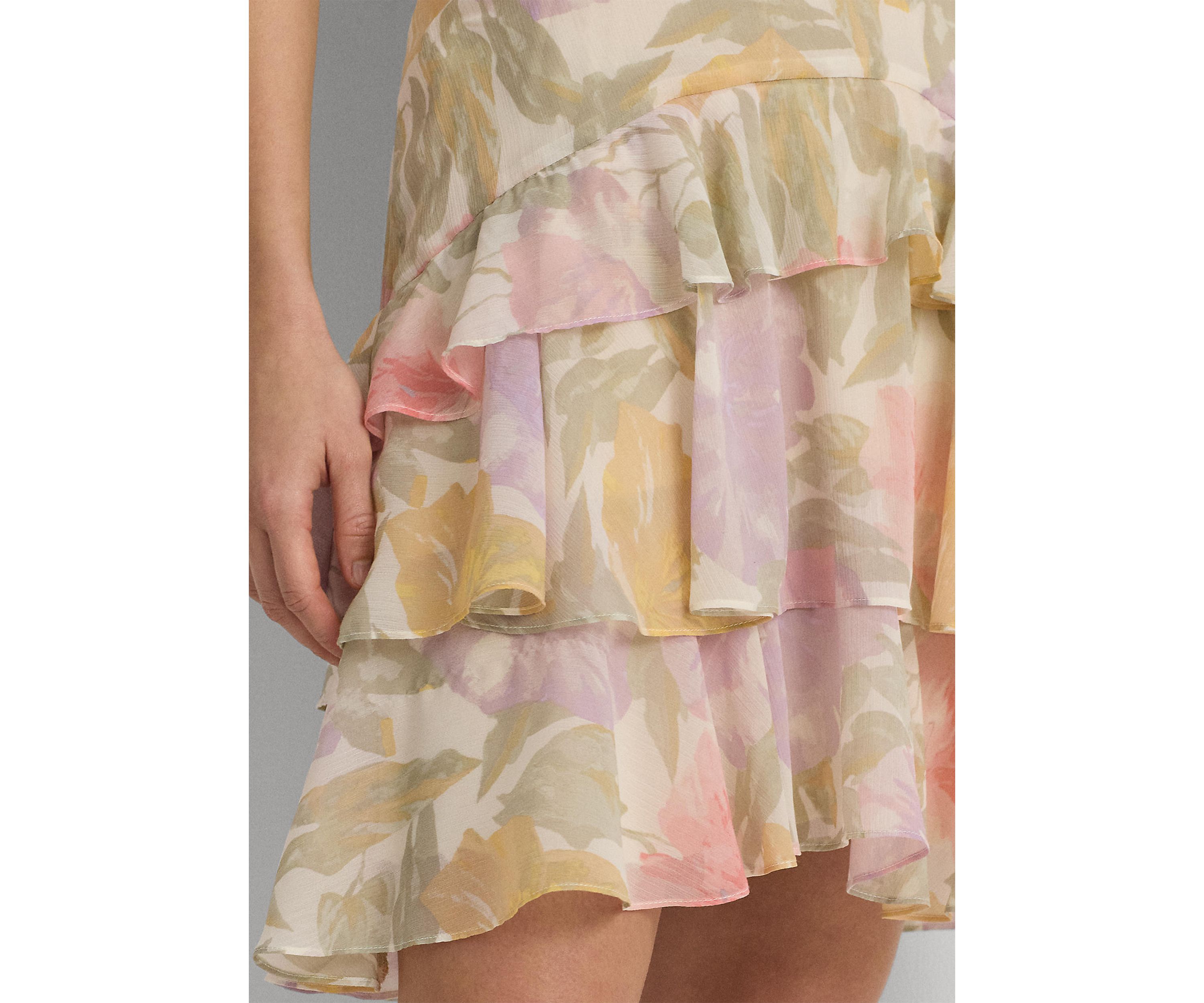Petite Floral Crinkle Georgette Tiered Skirt