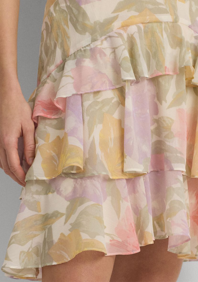 Petite Floral Crinkle Georgette Tiered Skirt
