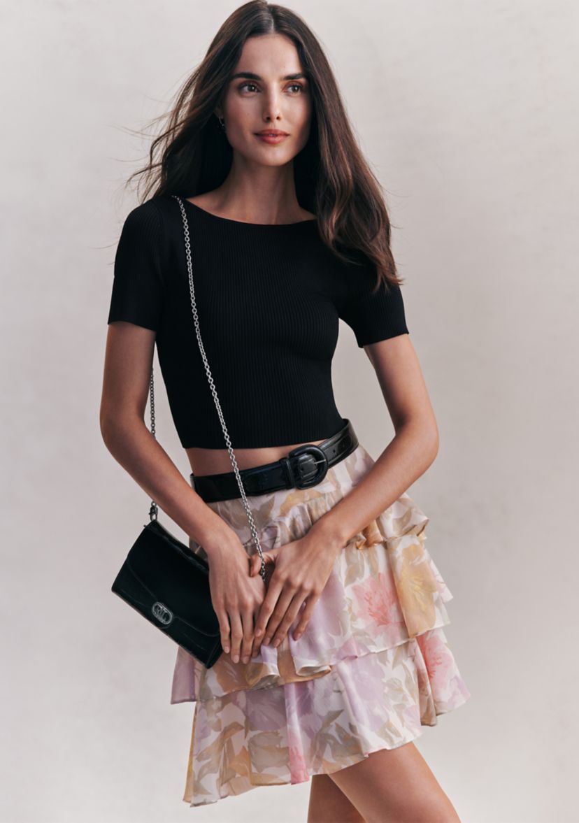 Petite Floral Crinkle Georgette Tiered Skirt