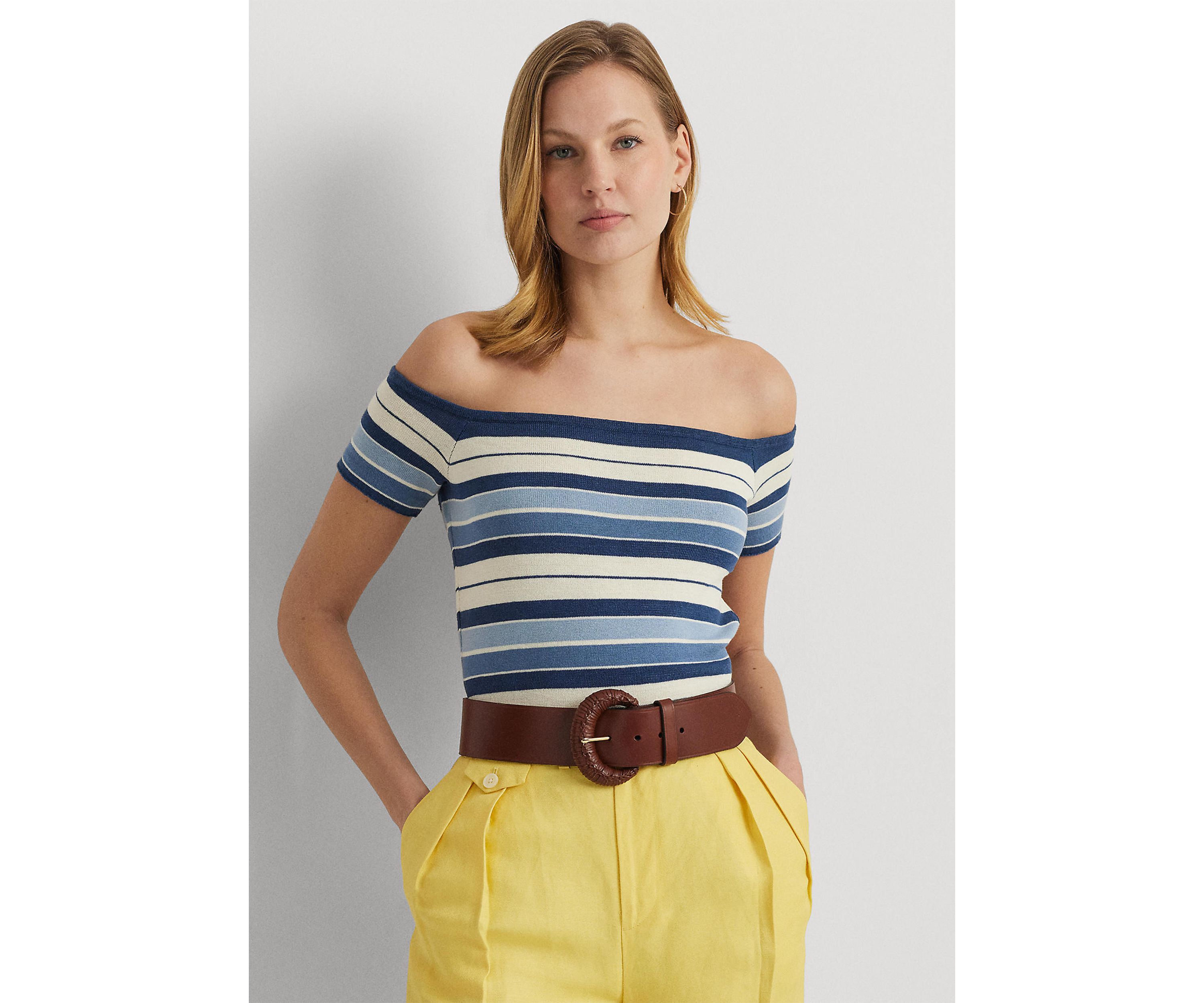 Petite Striped Off the Shoulder Sweater