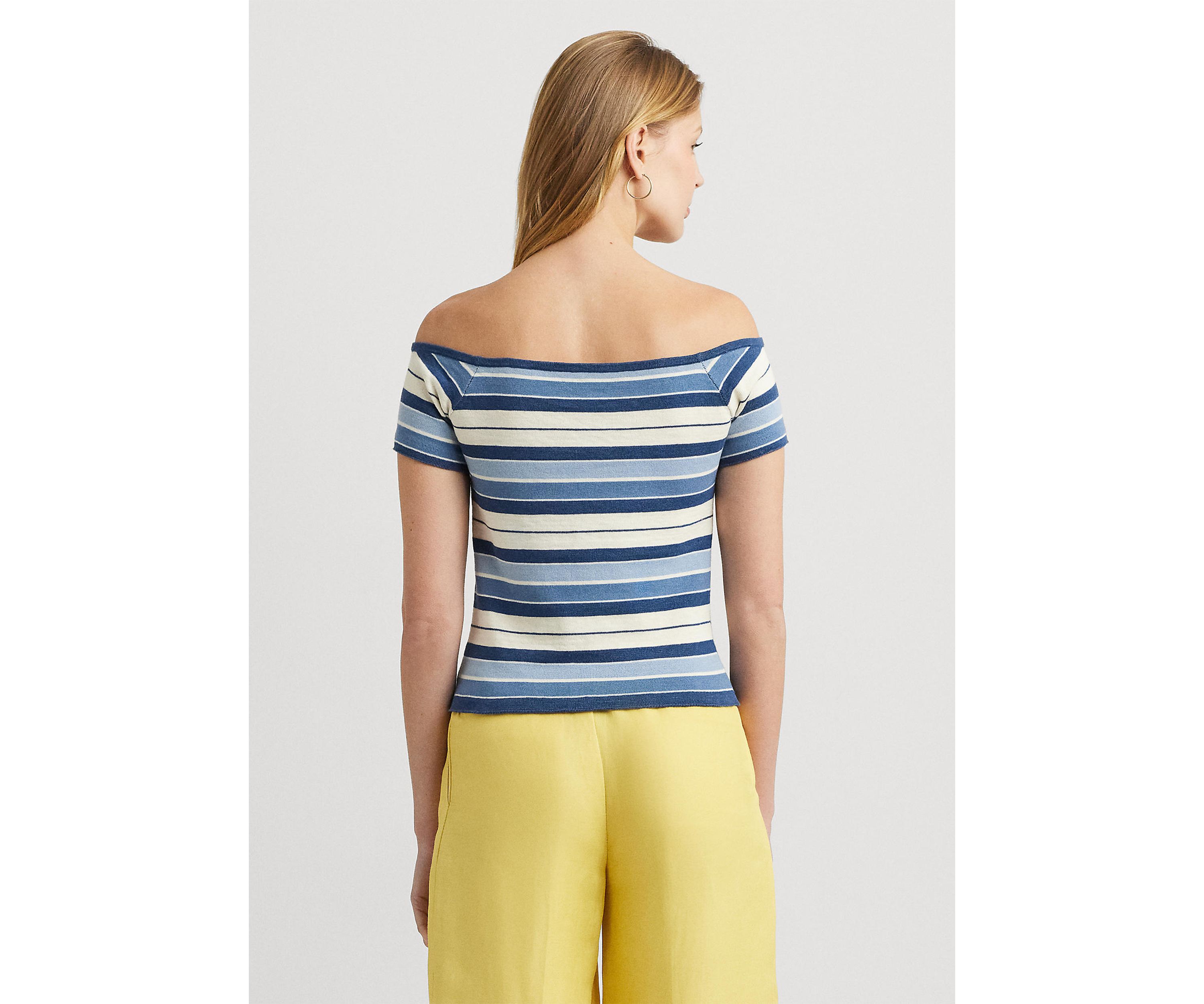 Petite Striped Off the Shoulder Sweater