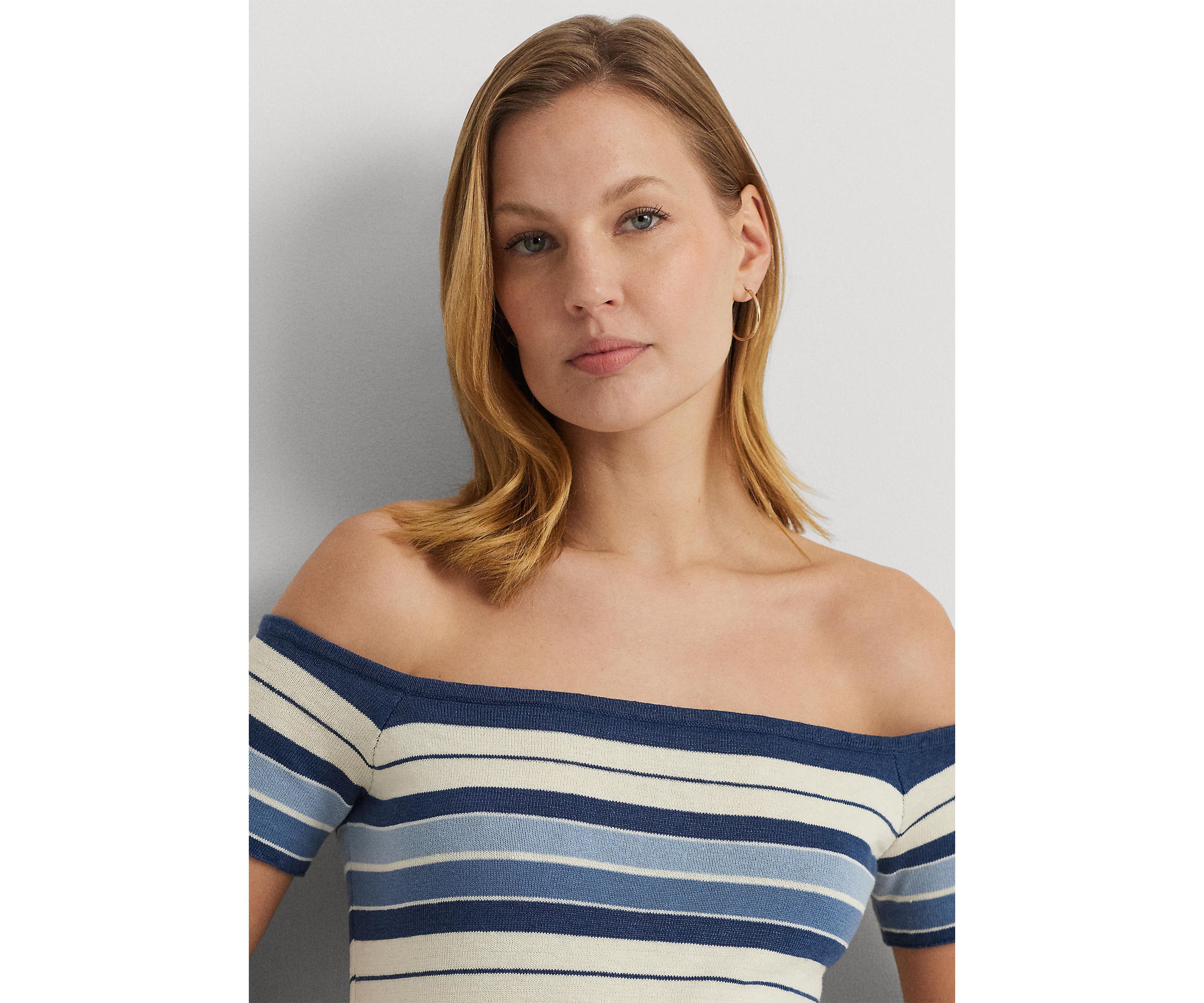 Petite Striped Off the Shoulder Sweater