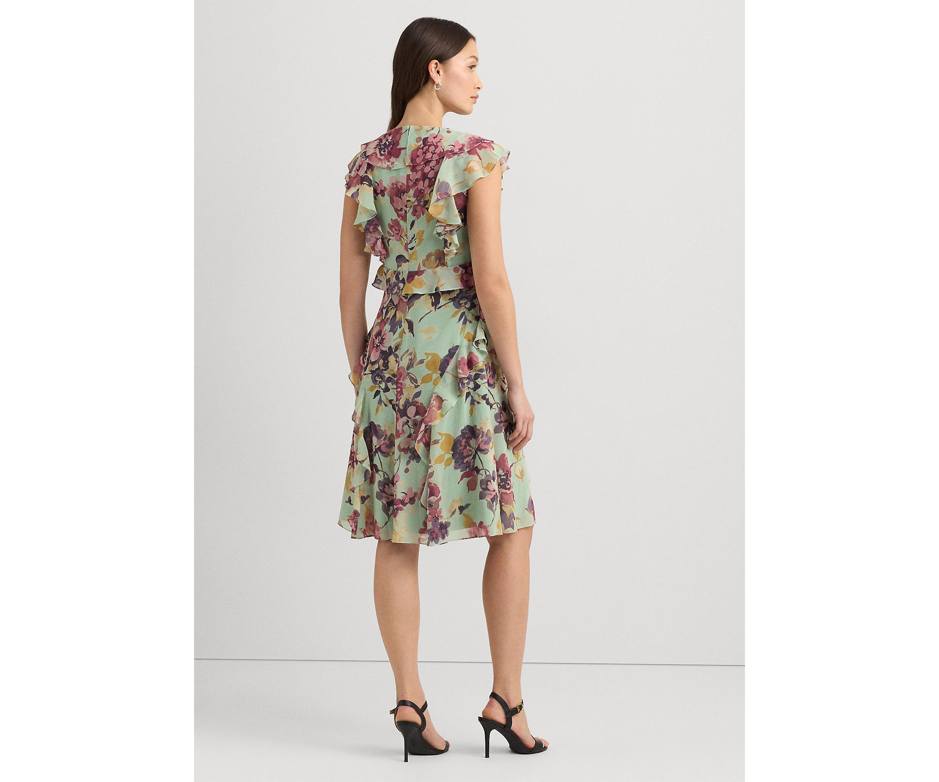 Petite Floral Ruffle Trim Georgette Dress