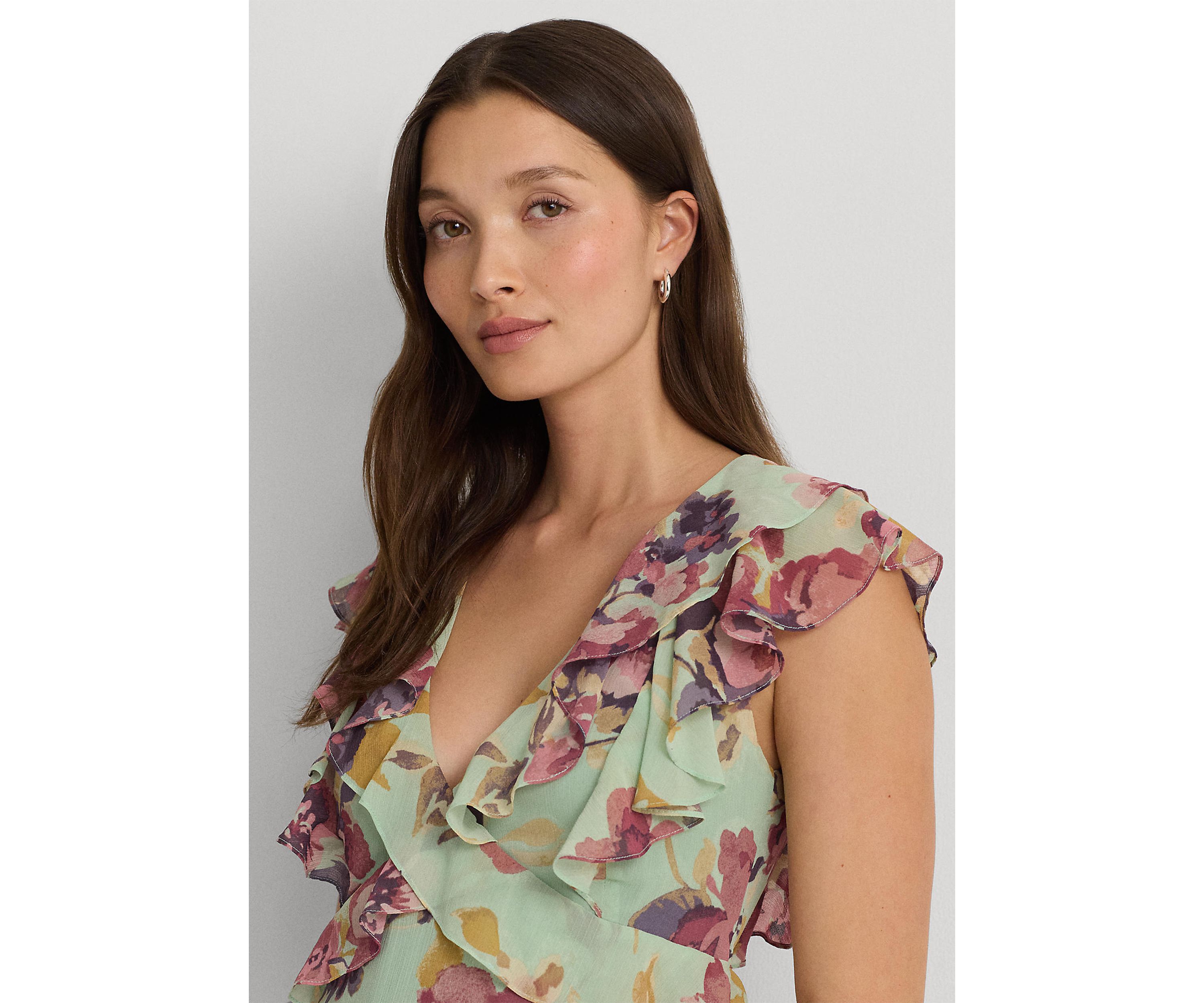 Petite Floral Ruffle Trim Georgette Dress