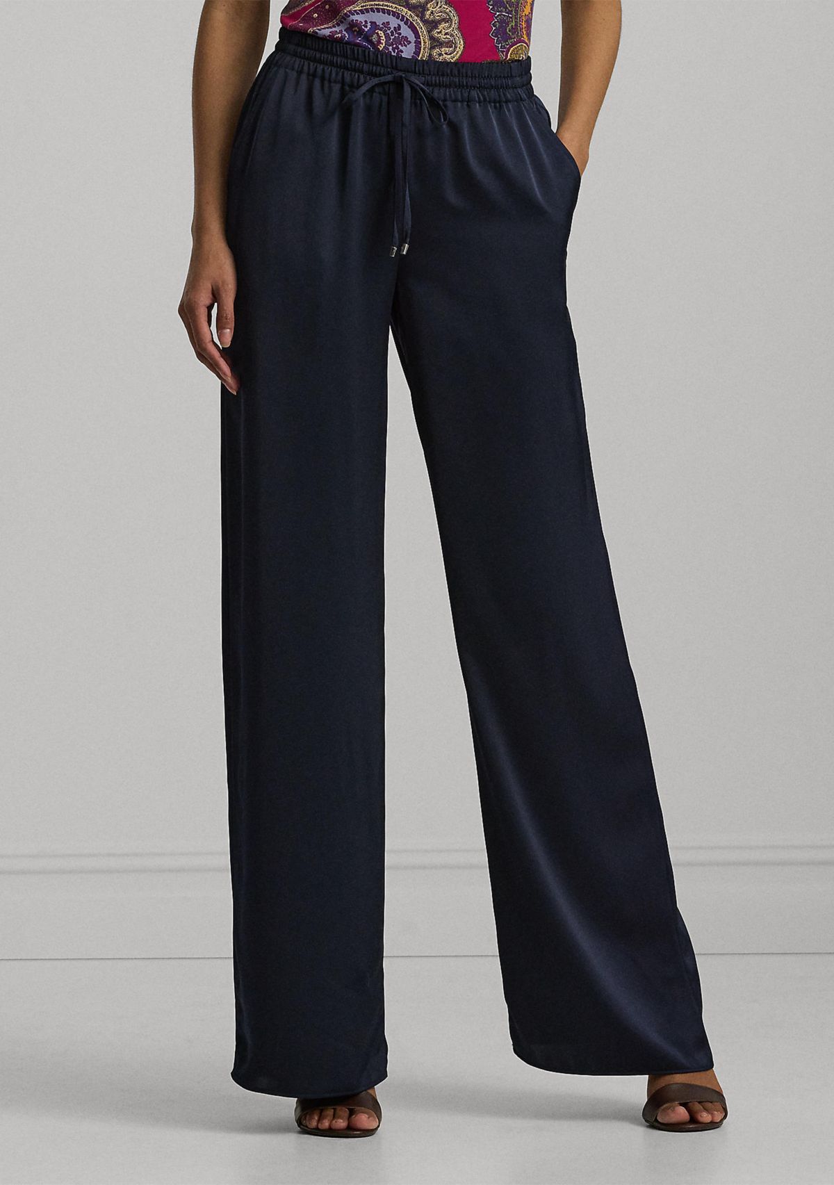 Petite Satin Charmeuse Wide Leg Pants