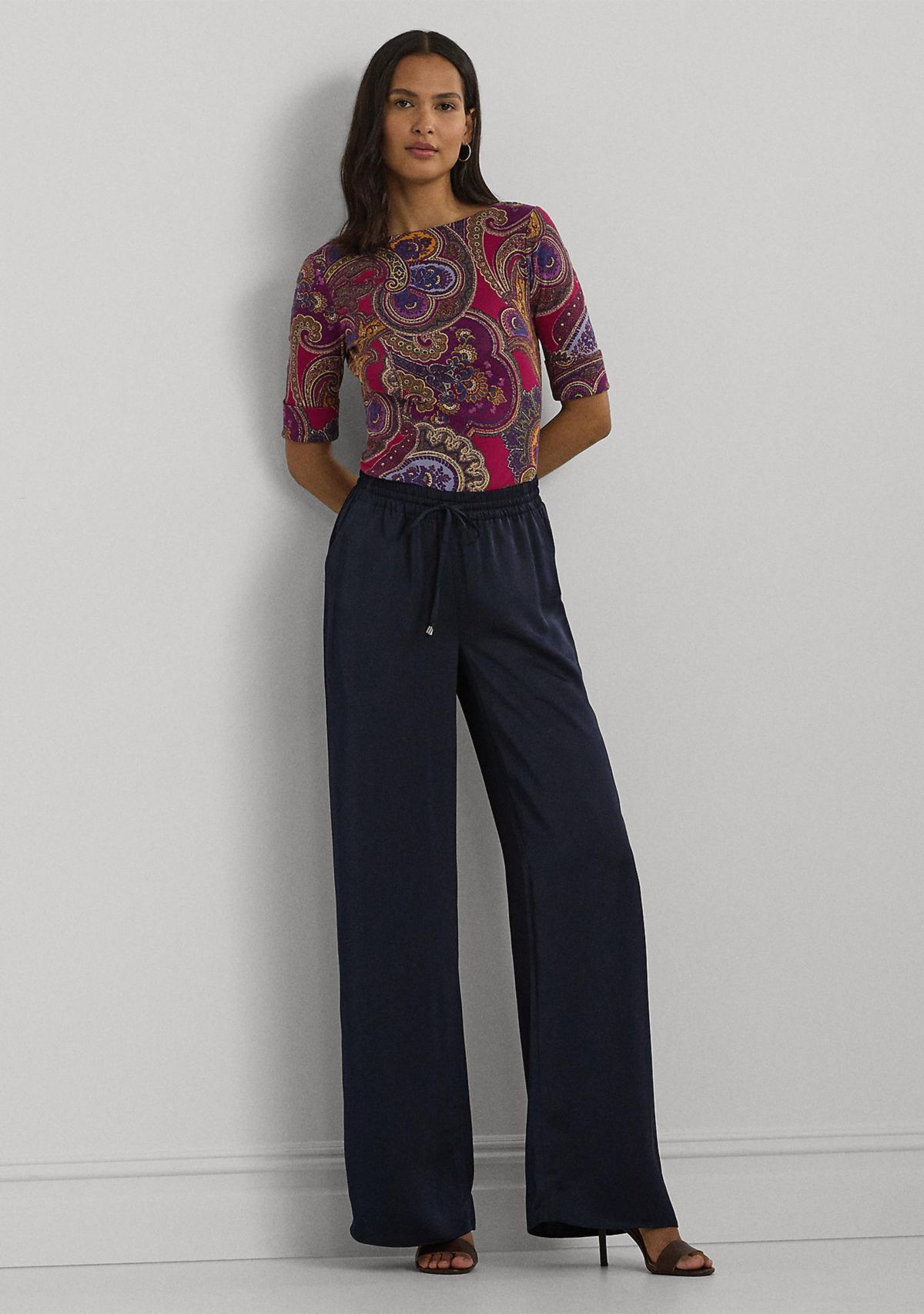 Petite Satin Charmeuse Wide Leg Pants