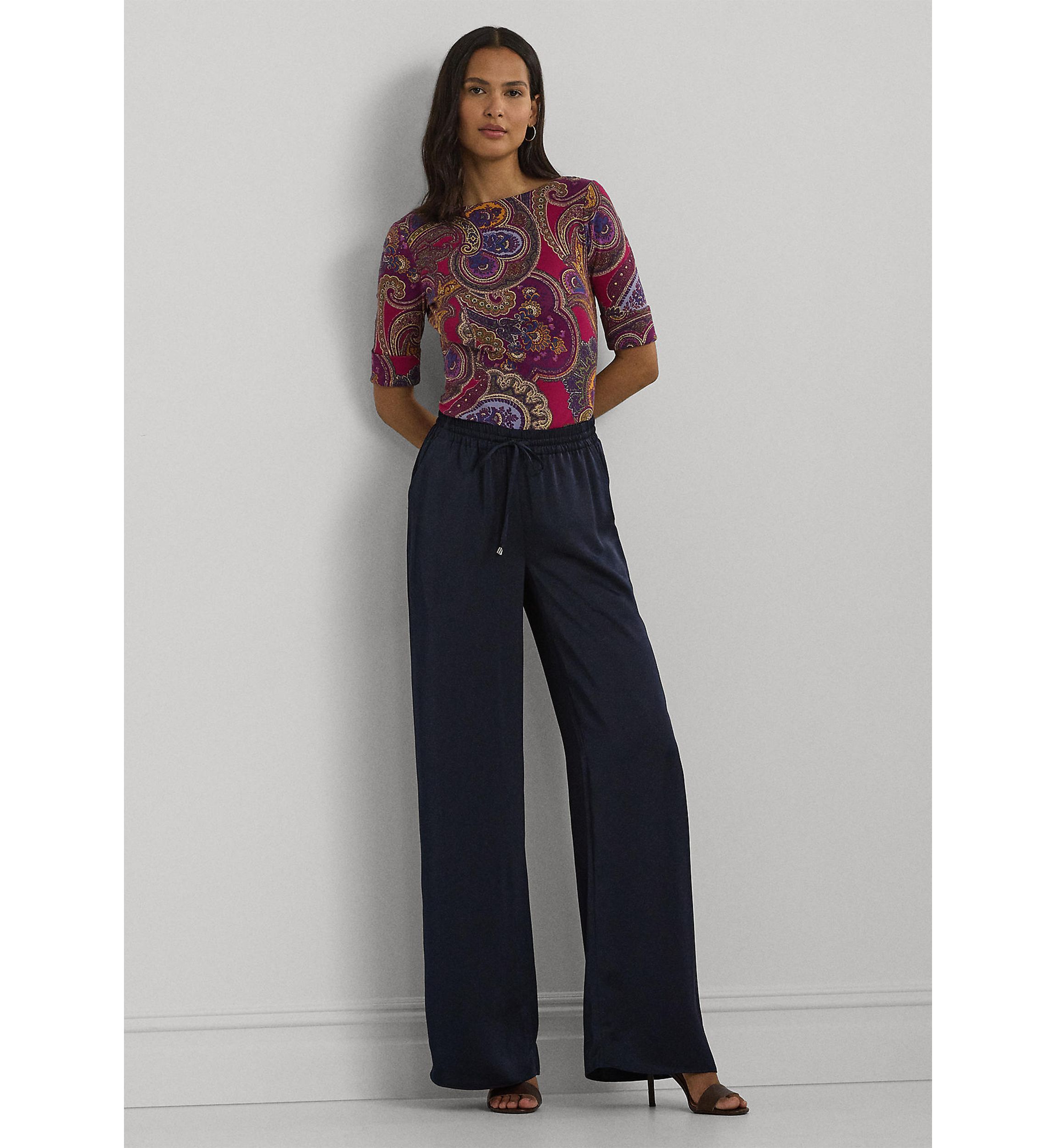 Petite Satin Charmeuse Wide Leg Pants