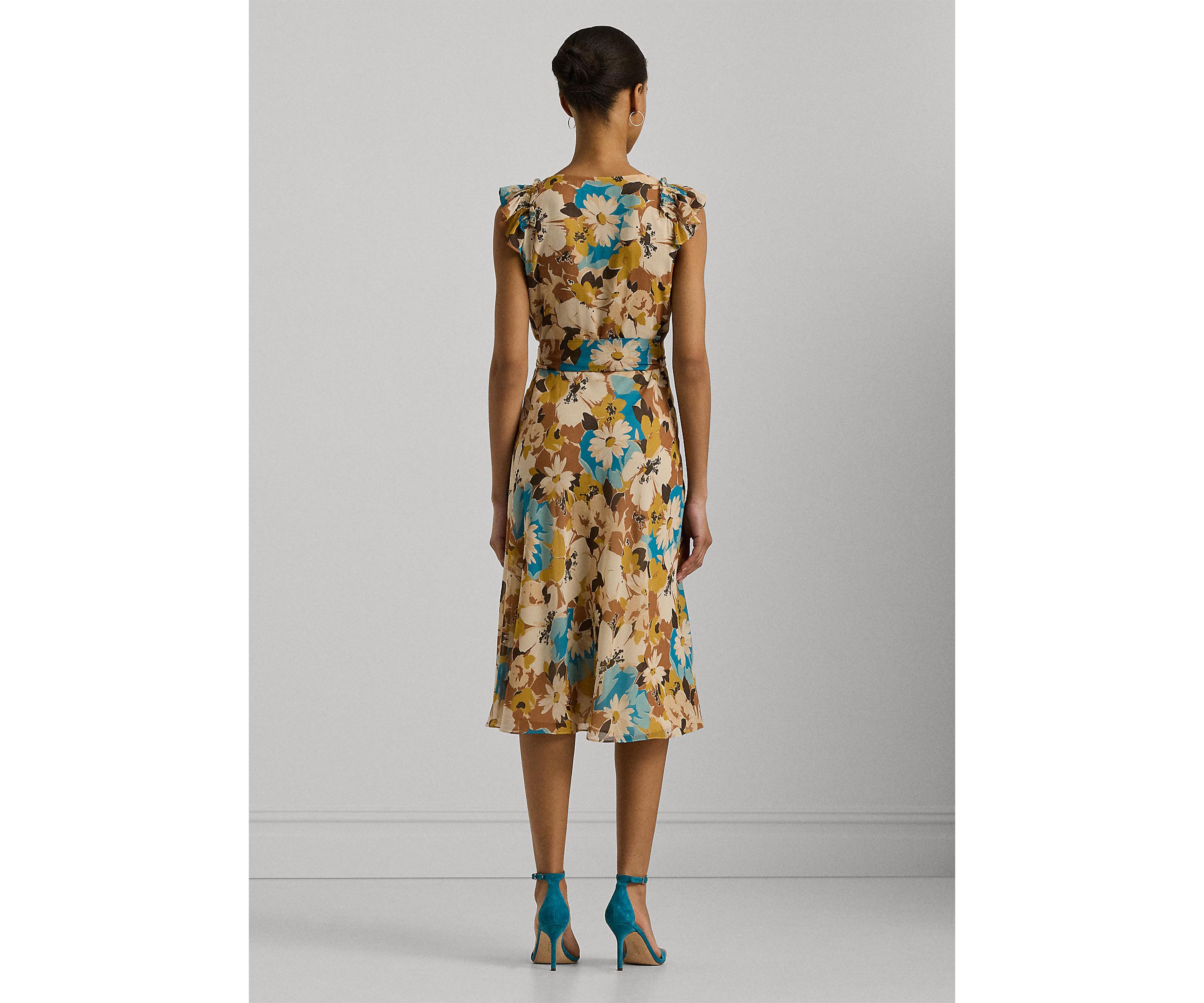 Petite Floral Belted Crinkle Georgette Dress