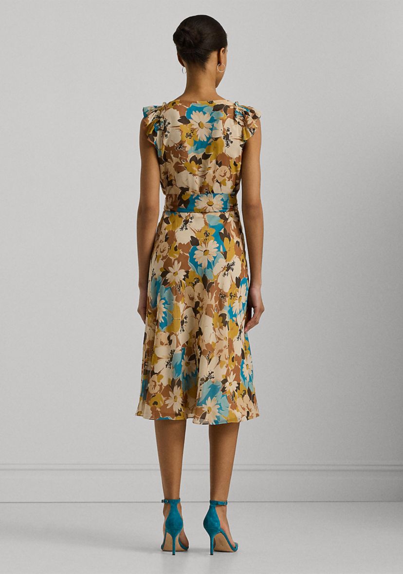Petite Floral Belted Crinkle Georgette Dress