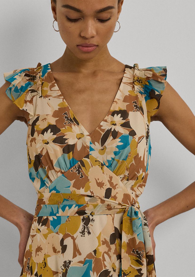 Petite Floral Belted Crinkle Georgette Dress