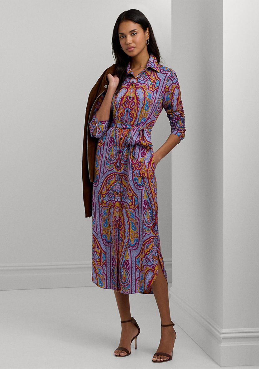 Petite Paisley Belted Crepe Shirtdress
