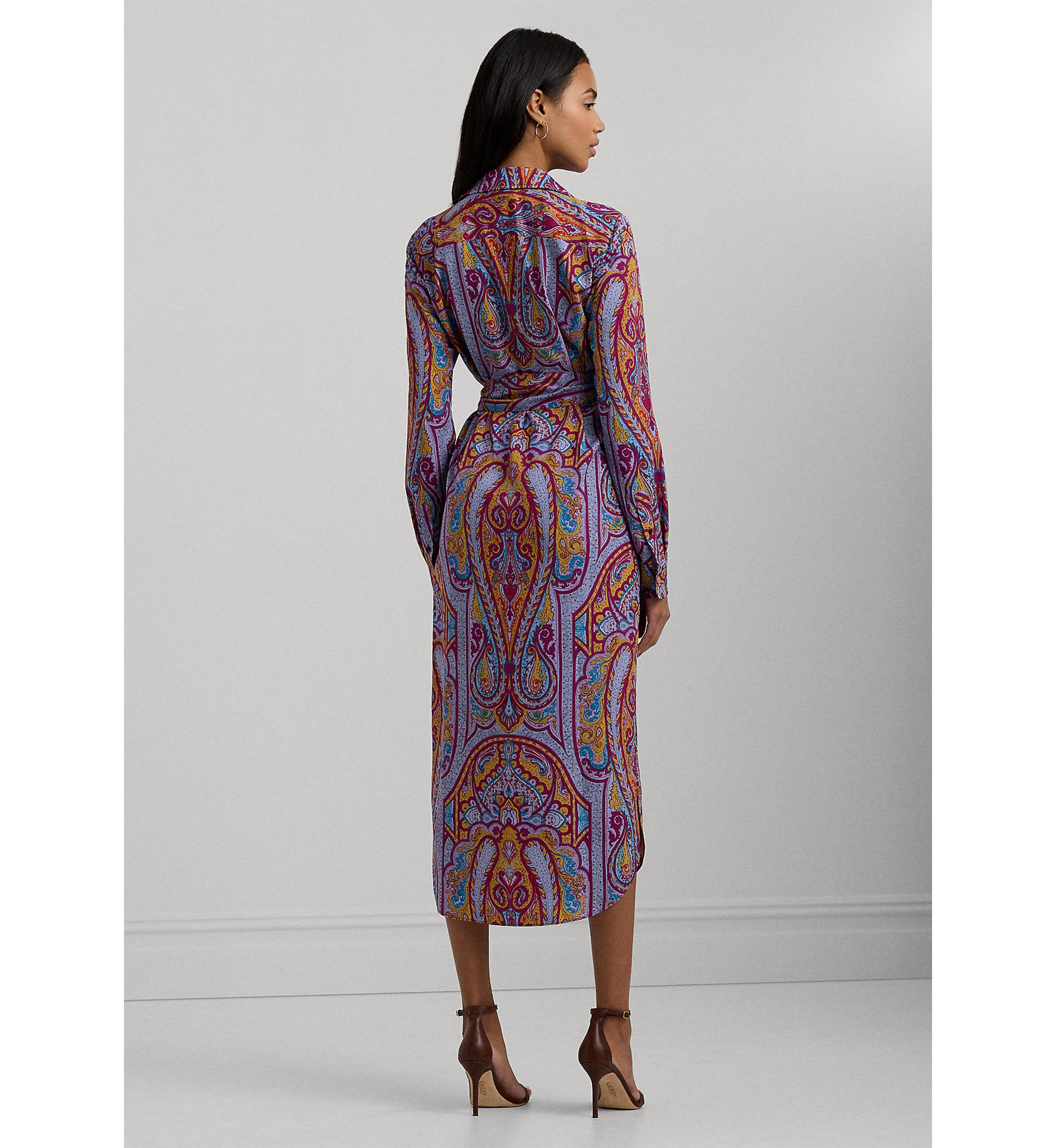 Petite Paisley Belted Crepe Shirtdress