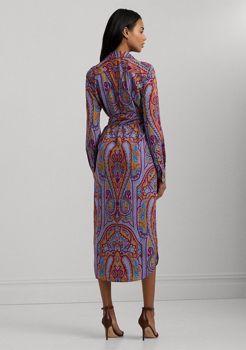 Petite Paisley Belted Crepe Shirtdress