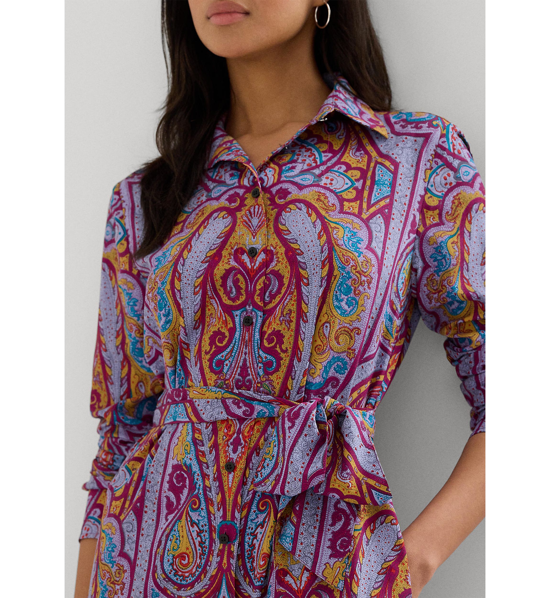 Petite Paisley Belted Crepe Shirtdress