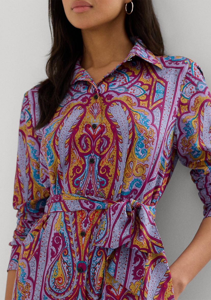 Petite Paisley Belted Crepe Shirtdress