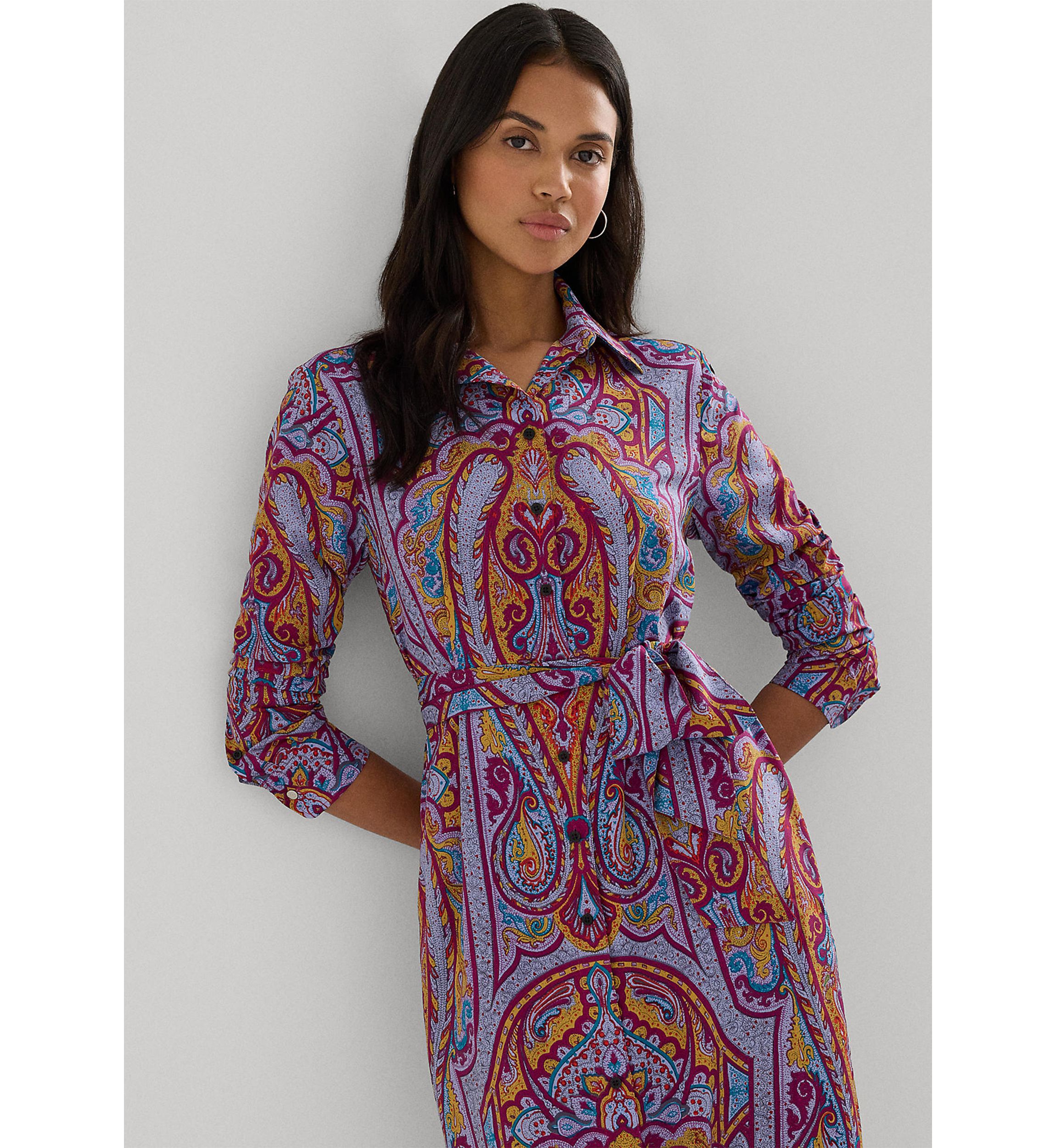 Petite Paisley Belted Crepe Shirtdress