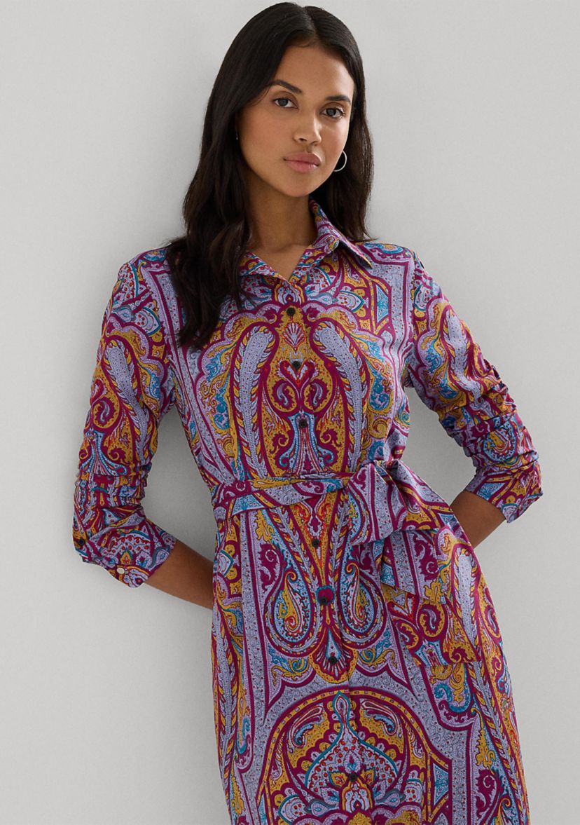 Petite Paisley Belted Crepe Shirtdress