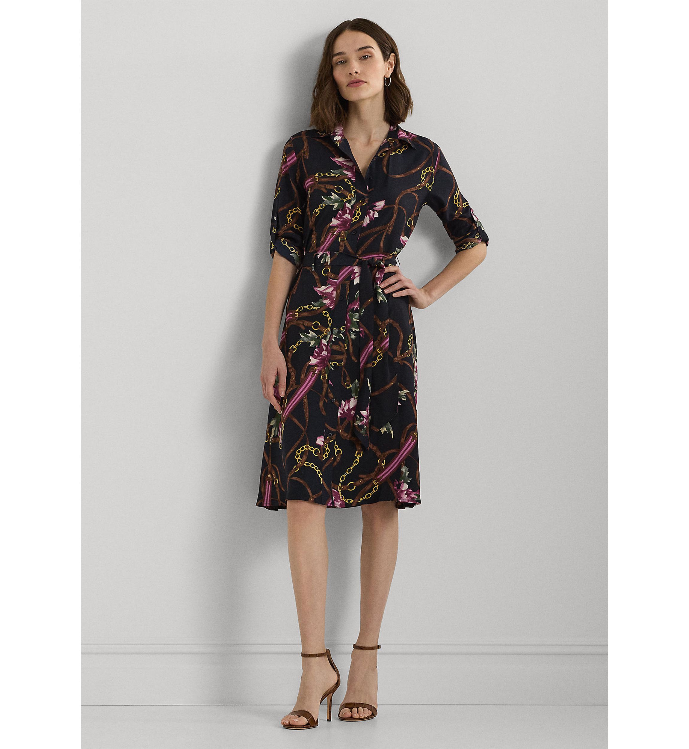 Petite Print Crepe Shirtdress