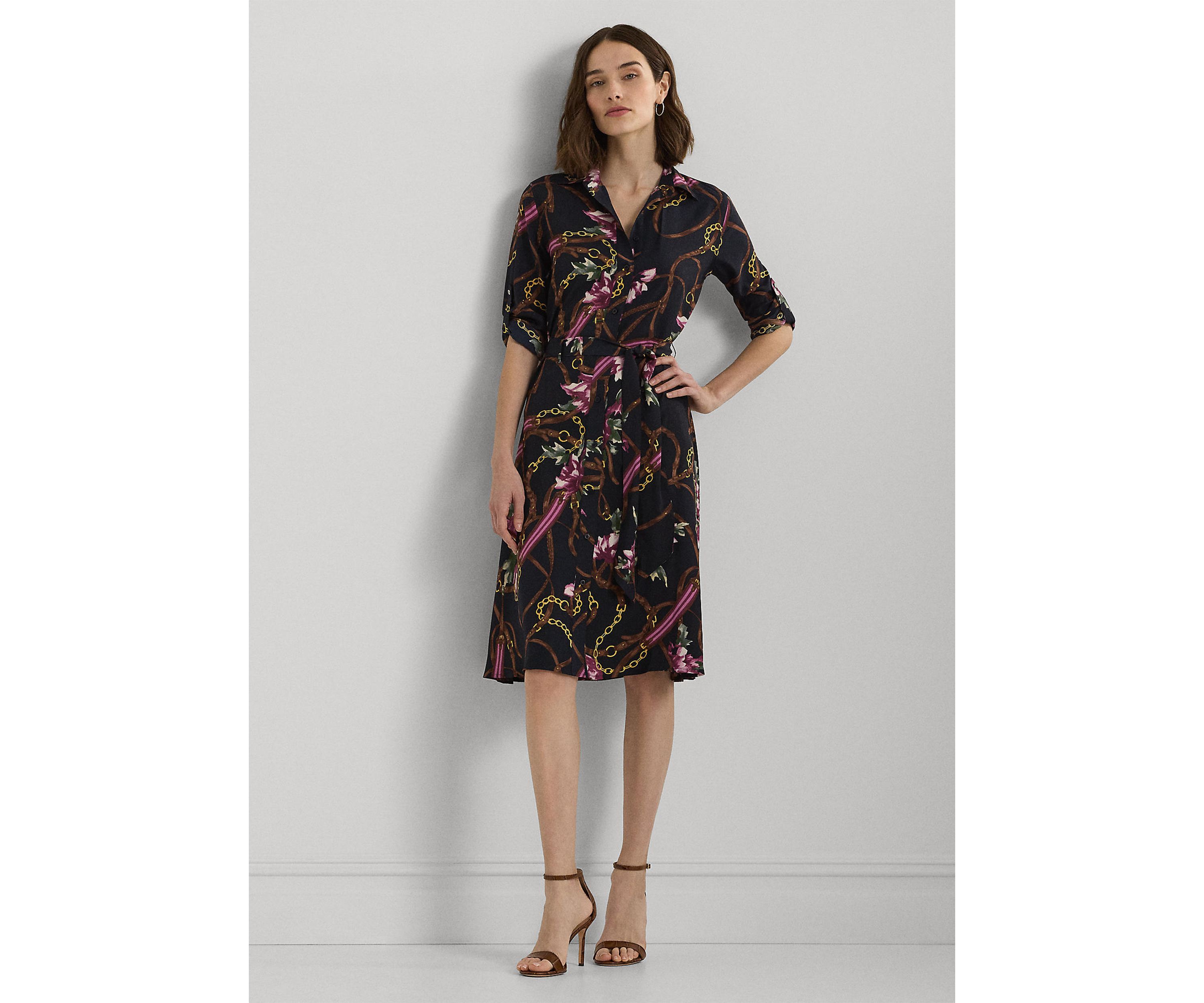 Petite Print Crepe Shirtdress