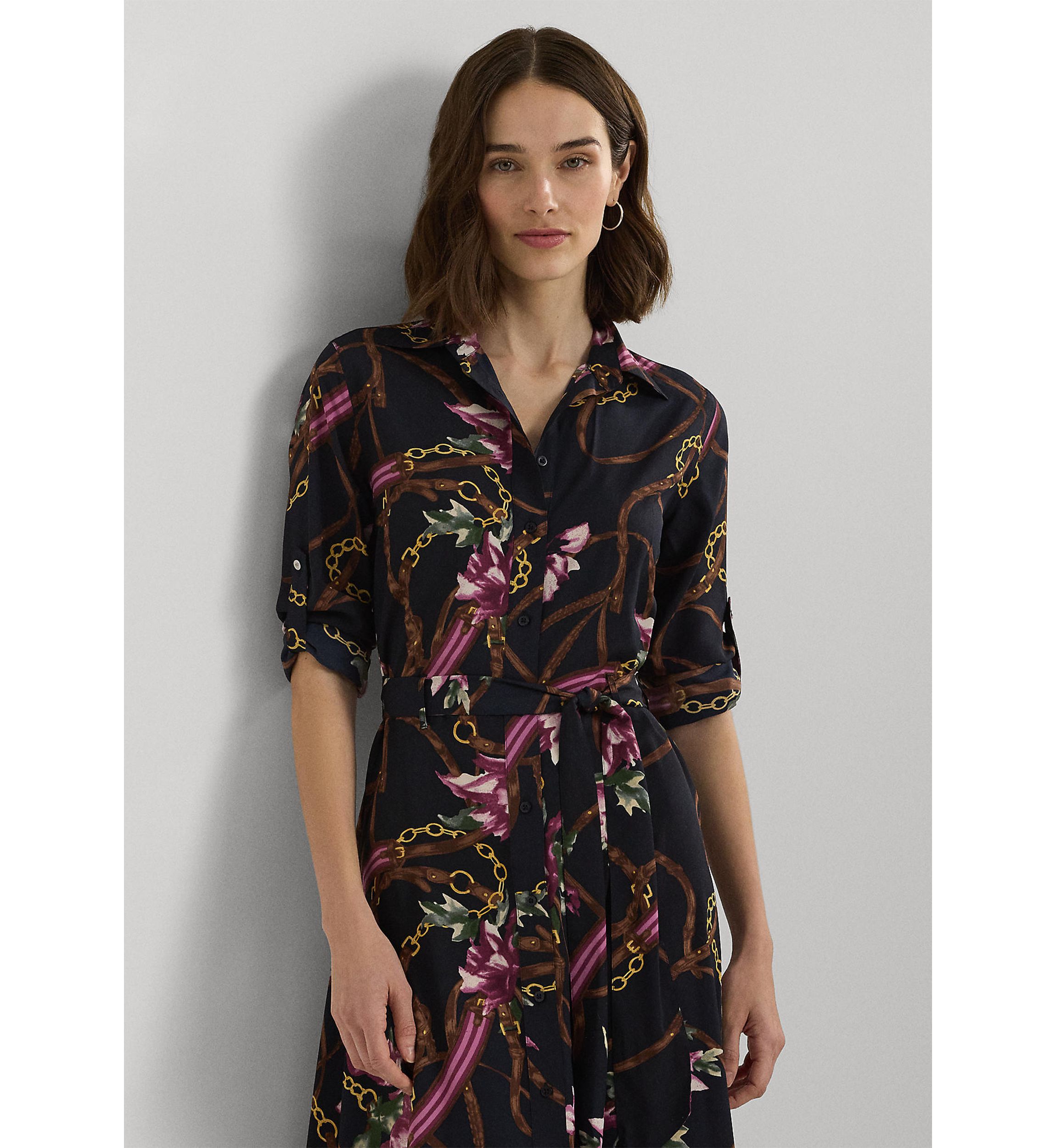 Petite Print Crepe Shirtdress