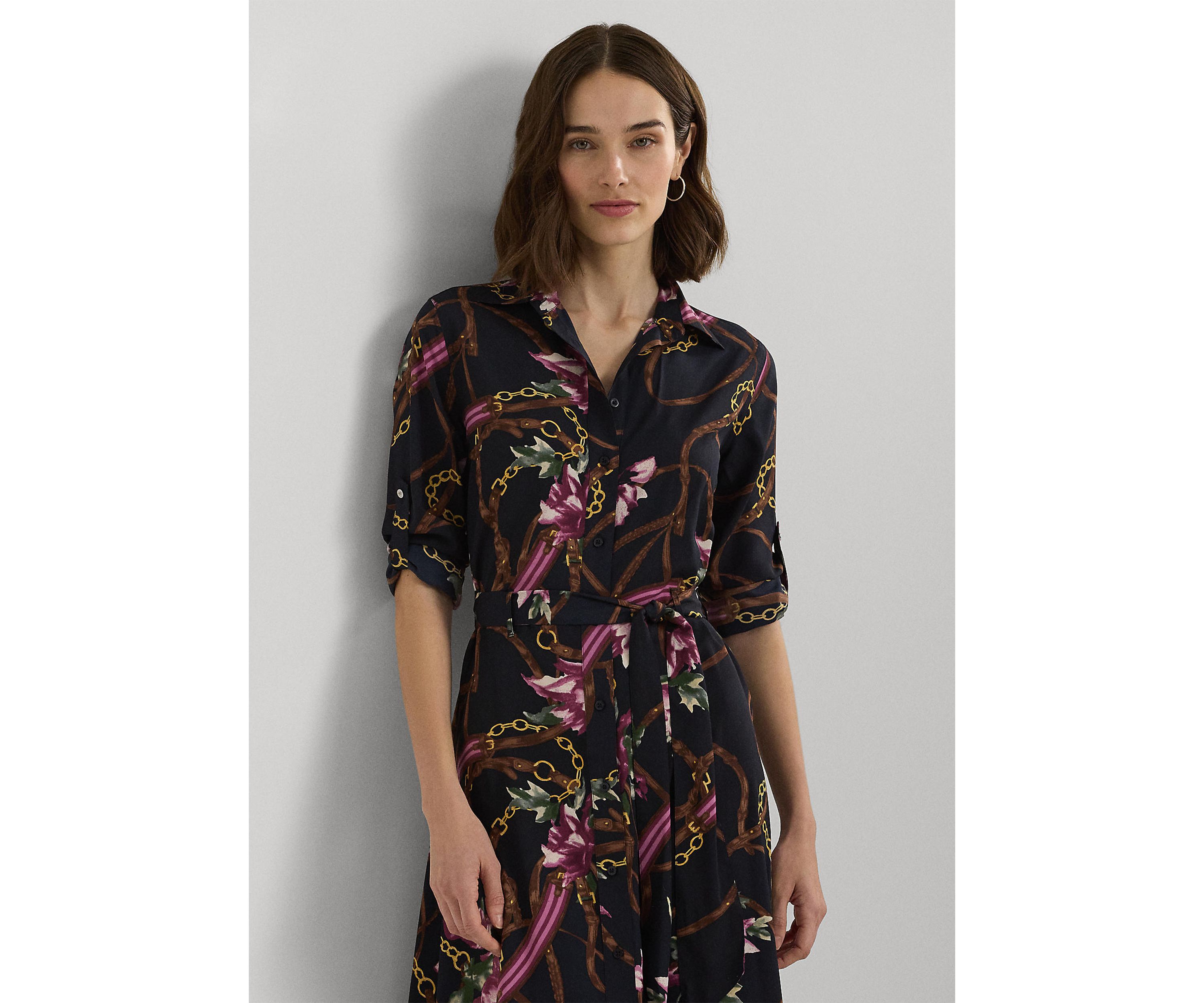 Petite Print Crepe Shirtdress