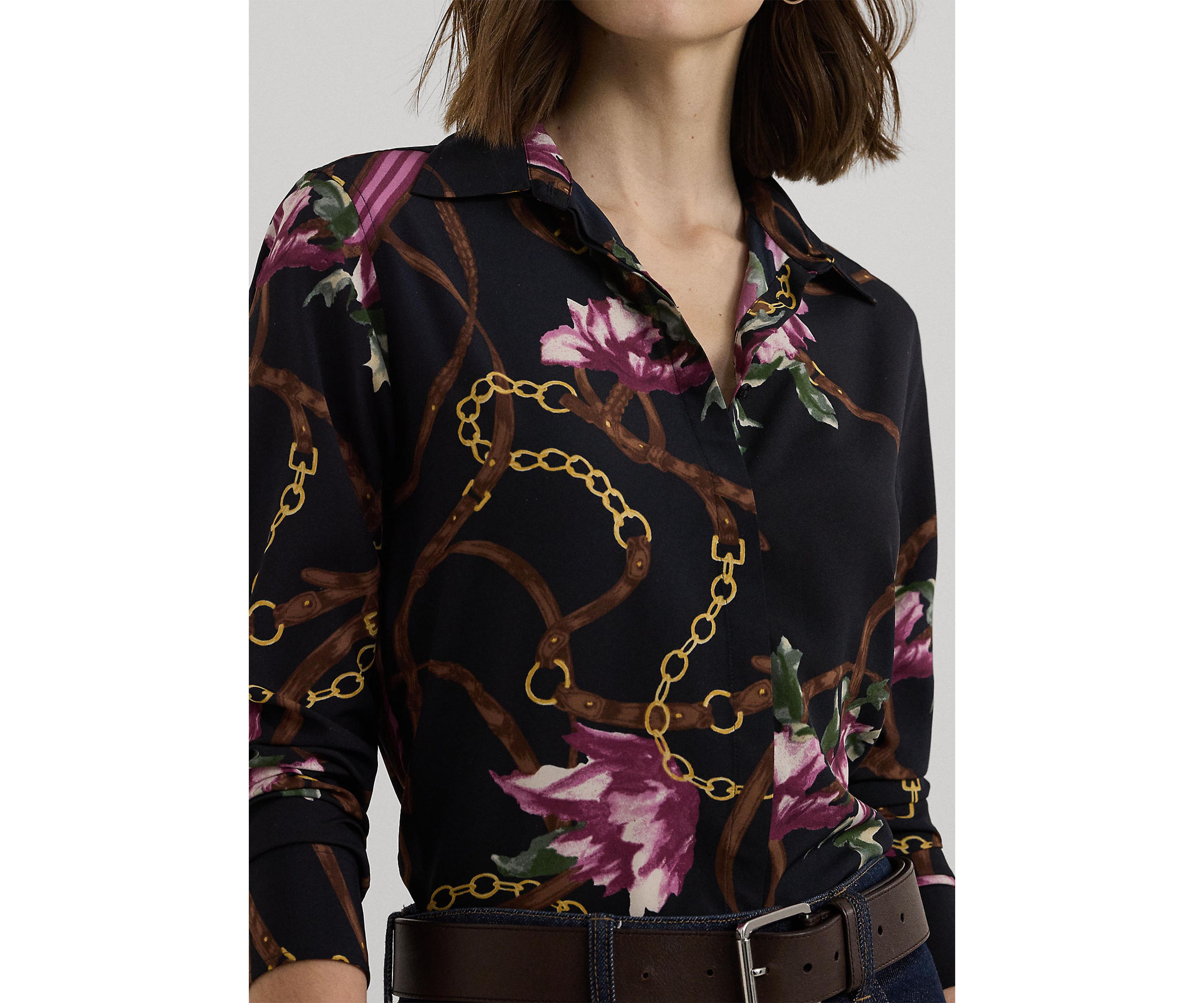 Petite Classic Fit Print Crepe Shirt