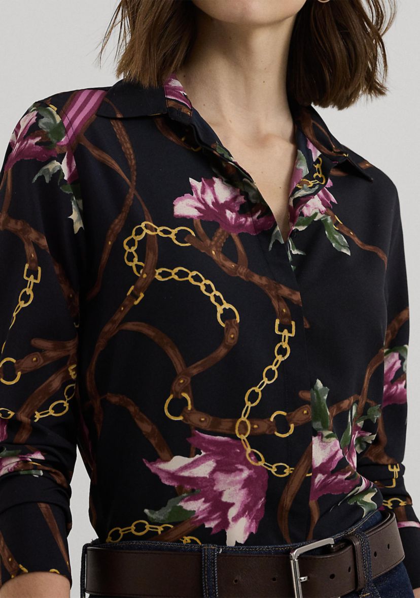 Petite Classic Fit Print Crepe Shirt