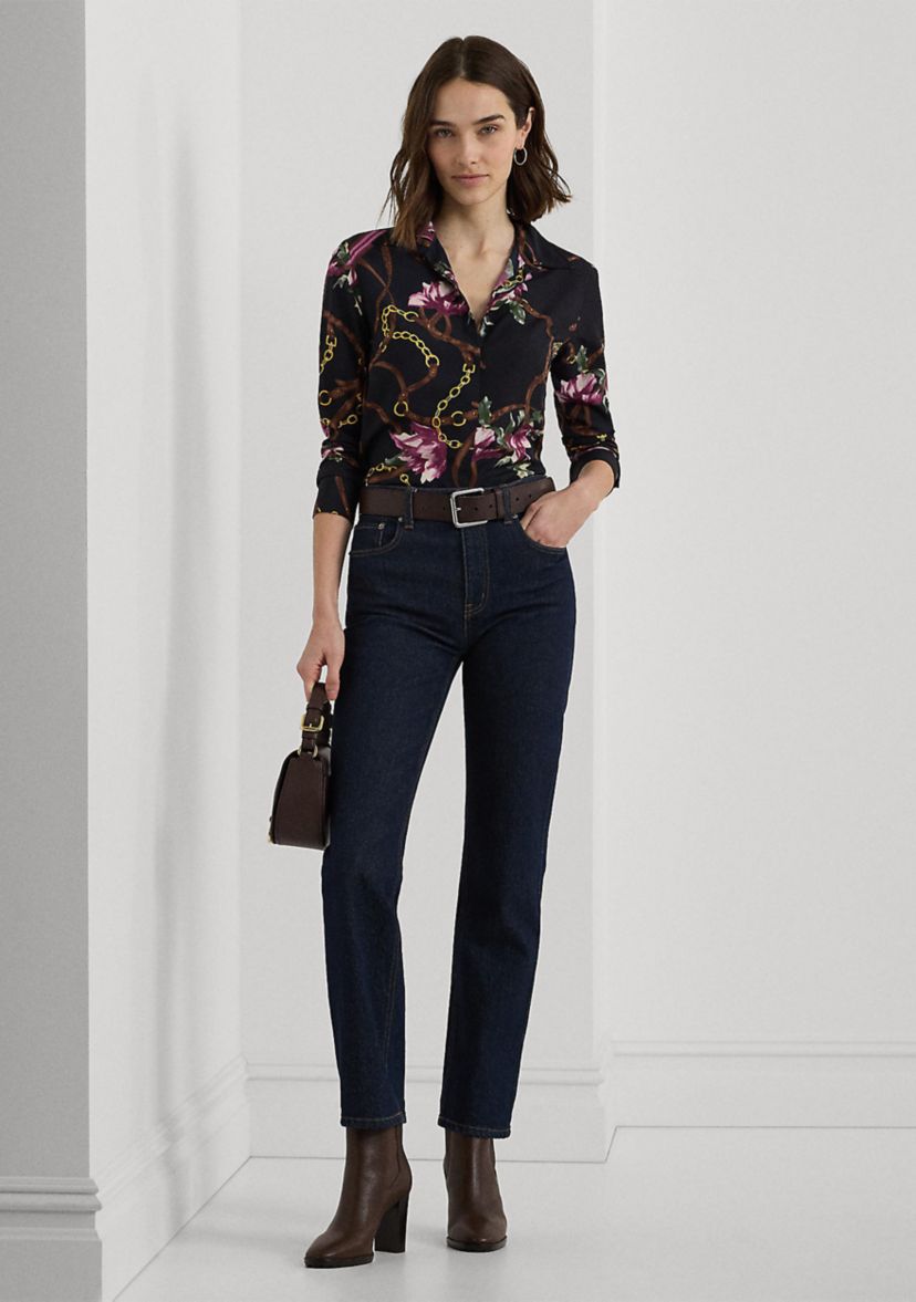 Petite Classic Fit Print Crepe Shirt