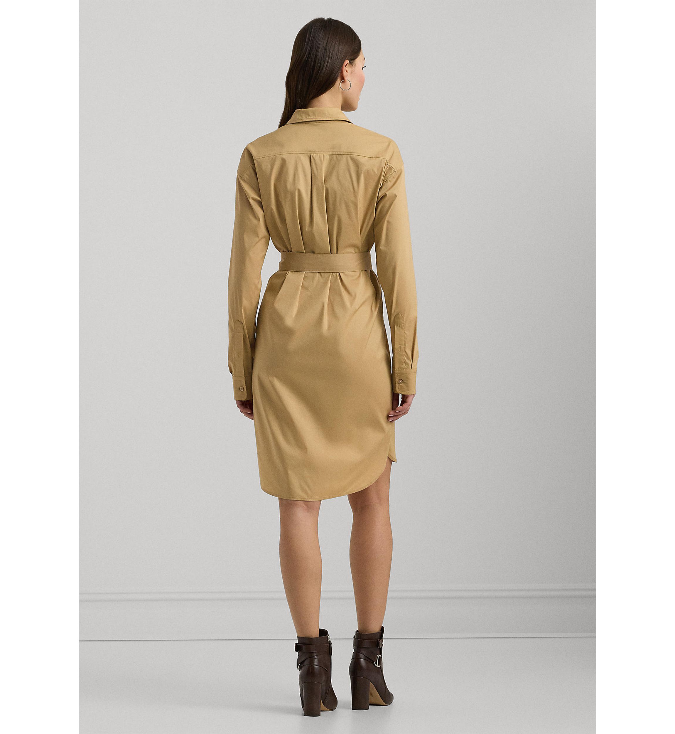 Petite Belted Stretch Cotton Blend Shirtdress