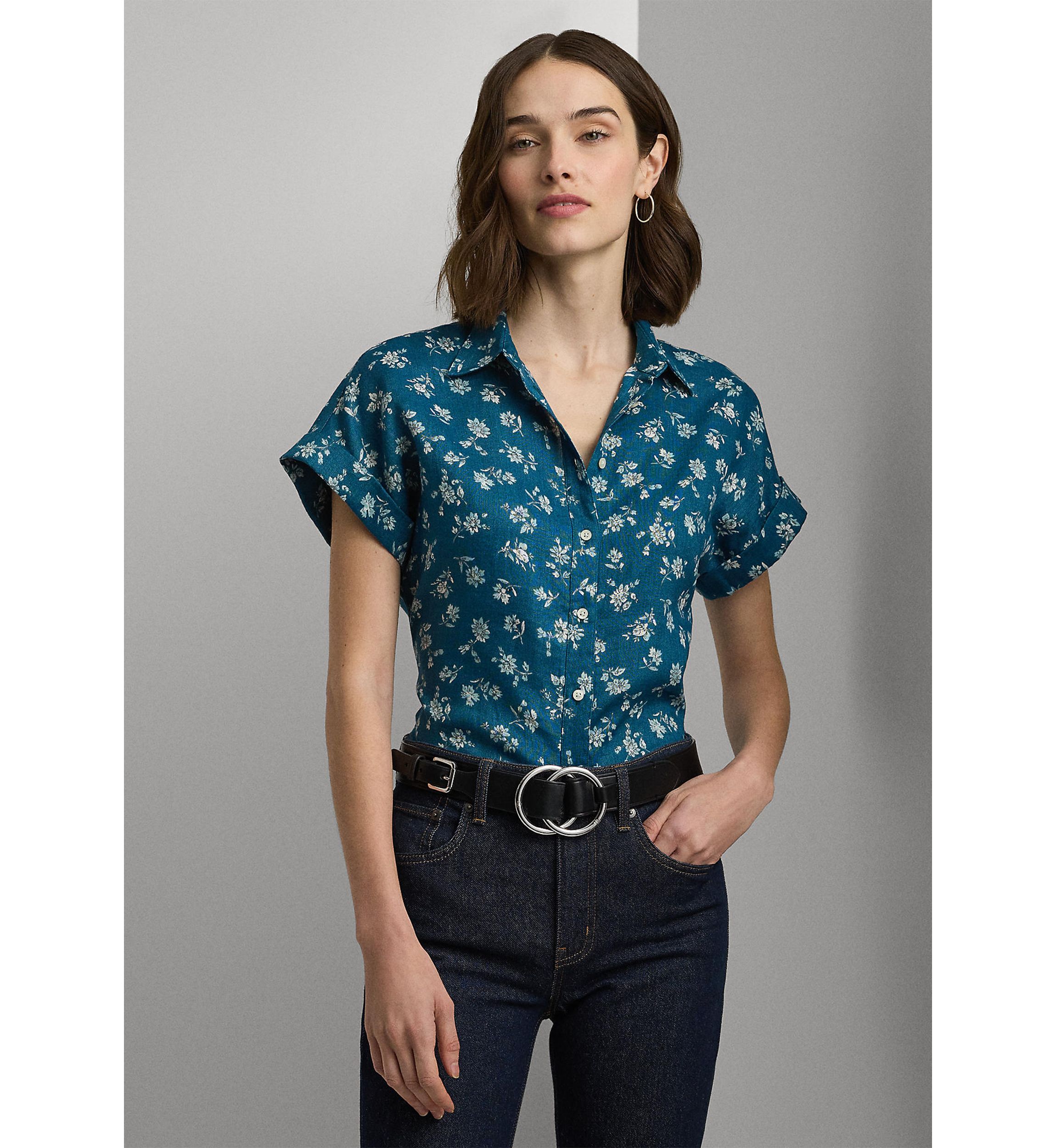 Petite Relaxed Fit Floral Short Sleeve Shirt