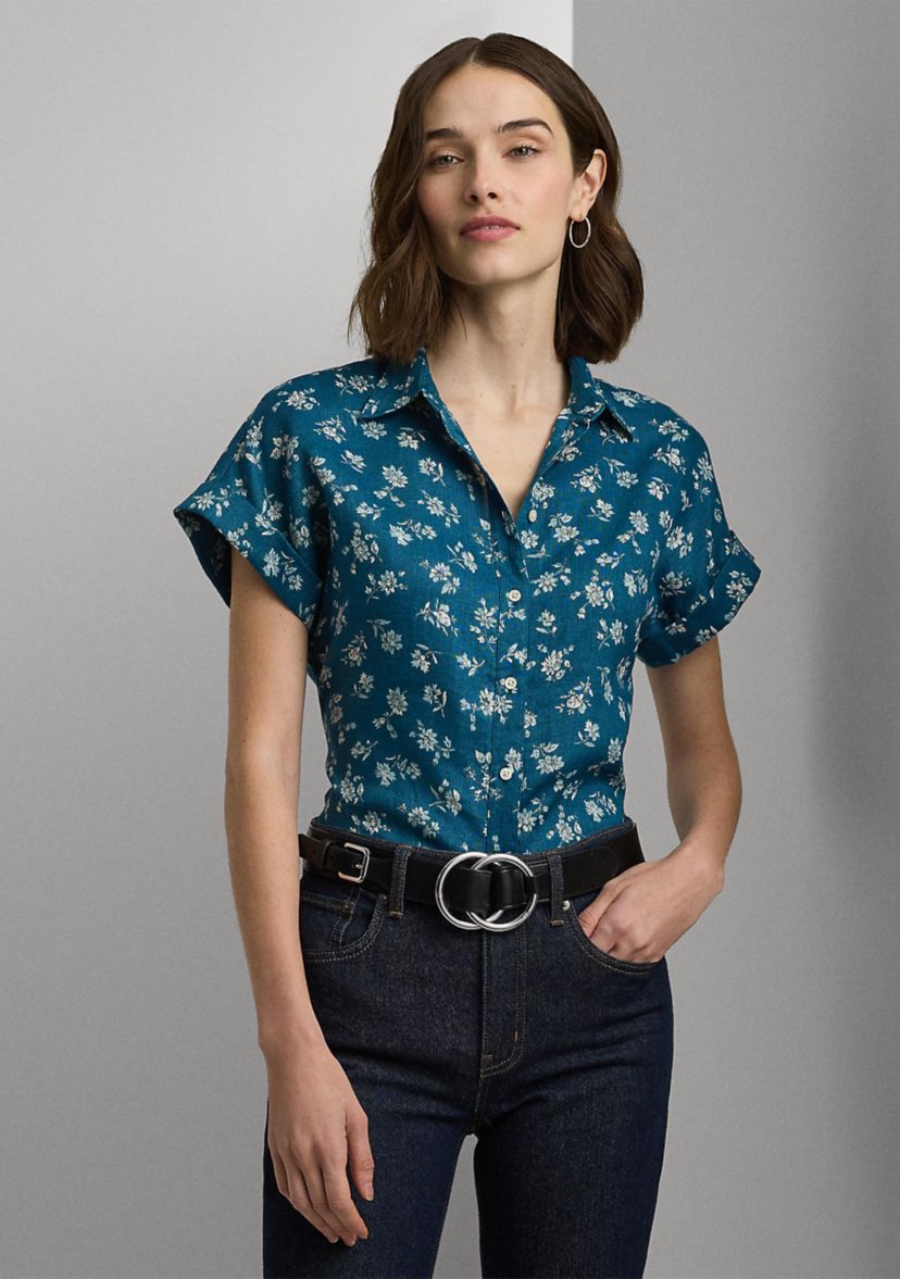 Petite Relaxed Fit Floral Short Sleeve Shirt