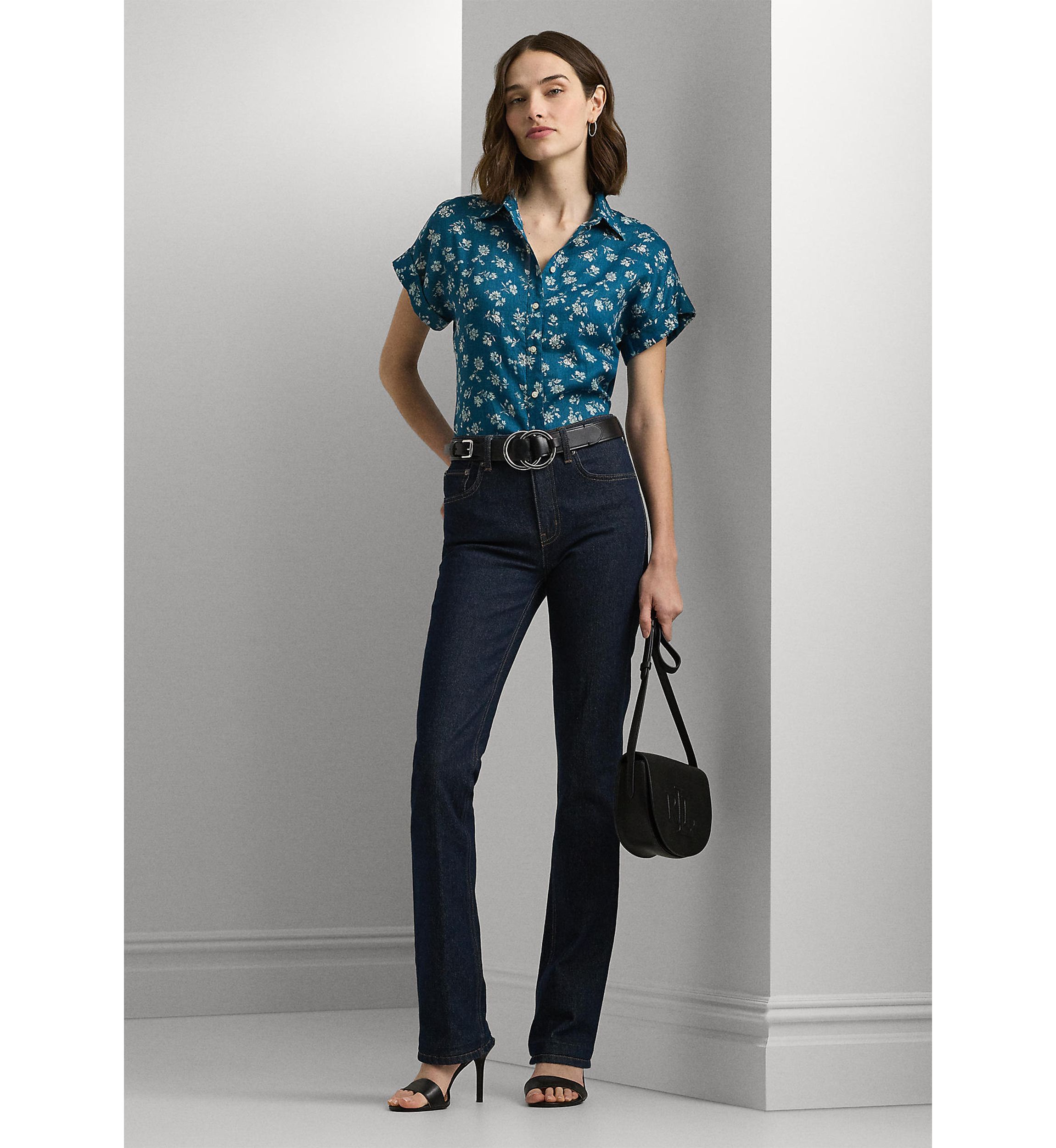 Petite Relaxed Fit Floral Short Sleeve Shirt