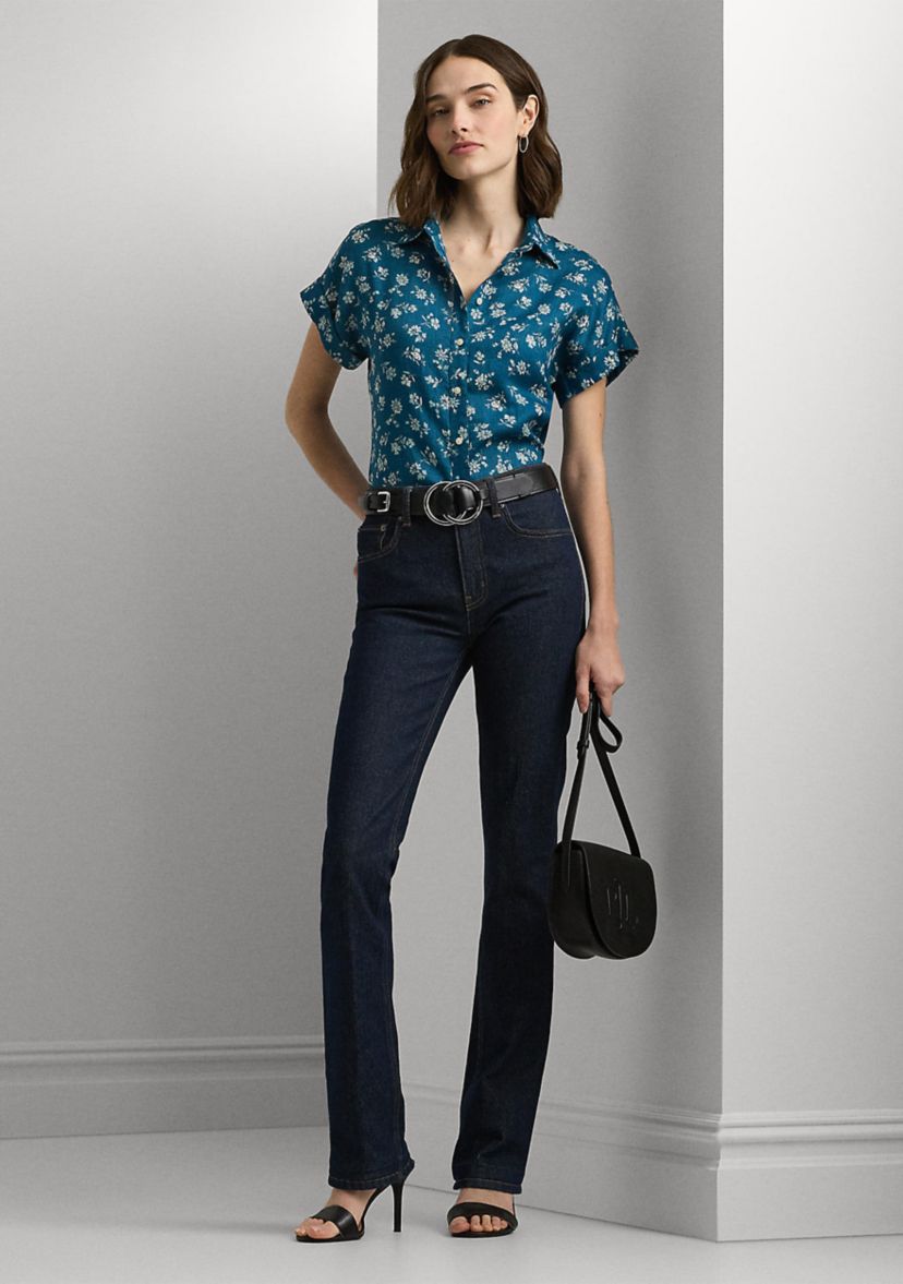 Petite Relaxed Fit Floral Short Sleeve Shirt