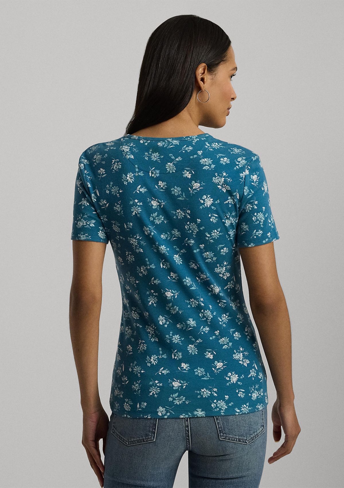 Petite Floral Stretch Cotton Crew Neck T-Shirt