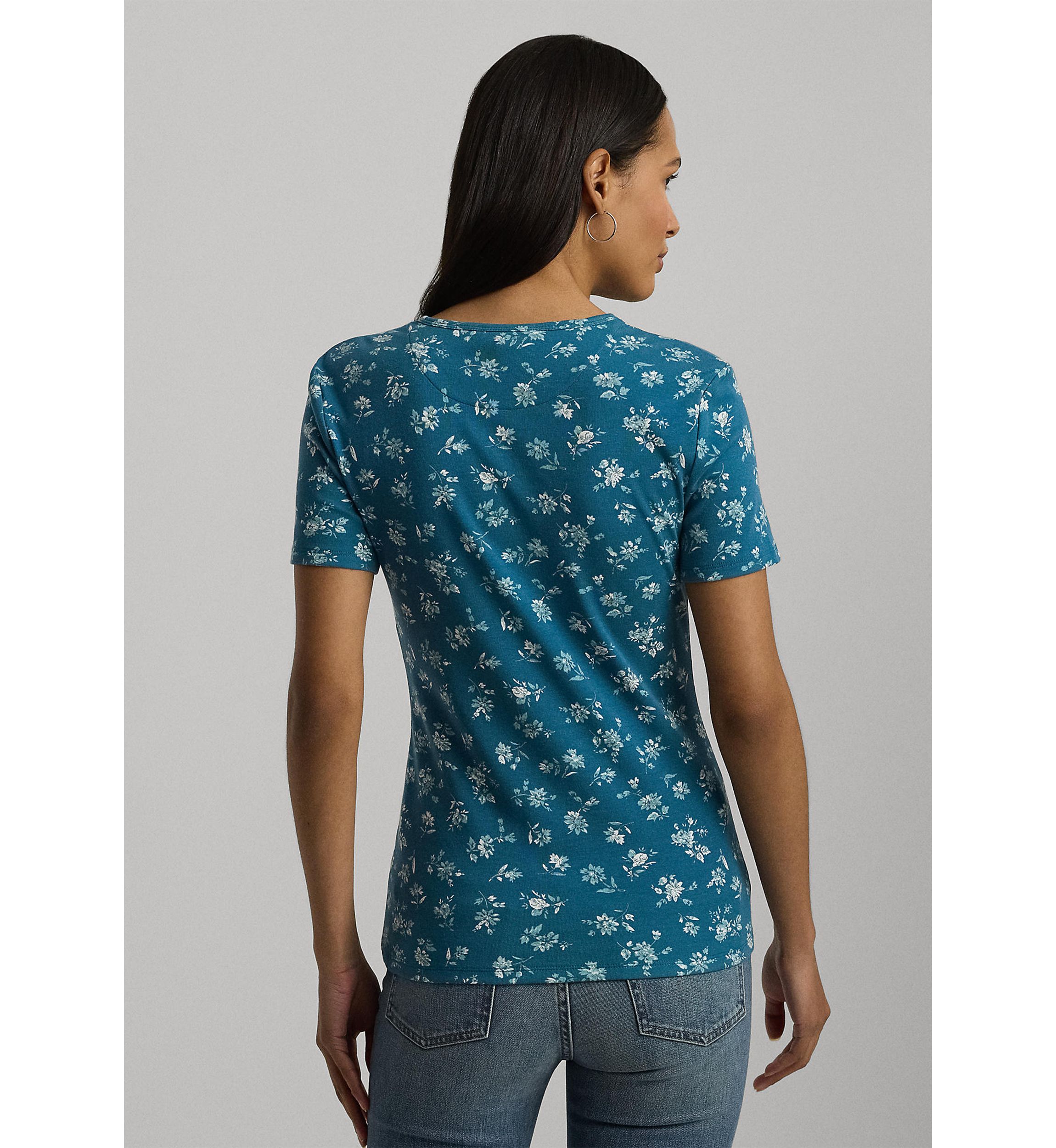 Petite Floral Stretch Cotton Crew Neck T-Shirt