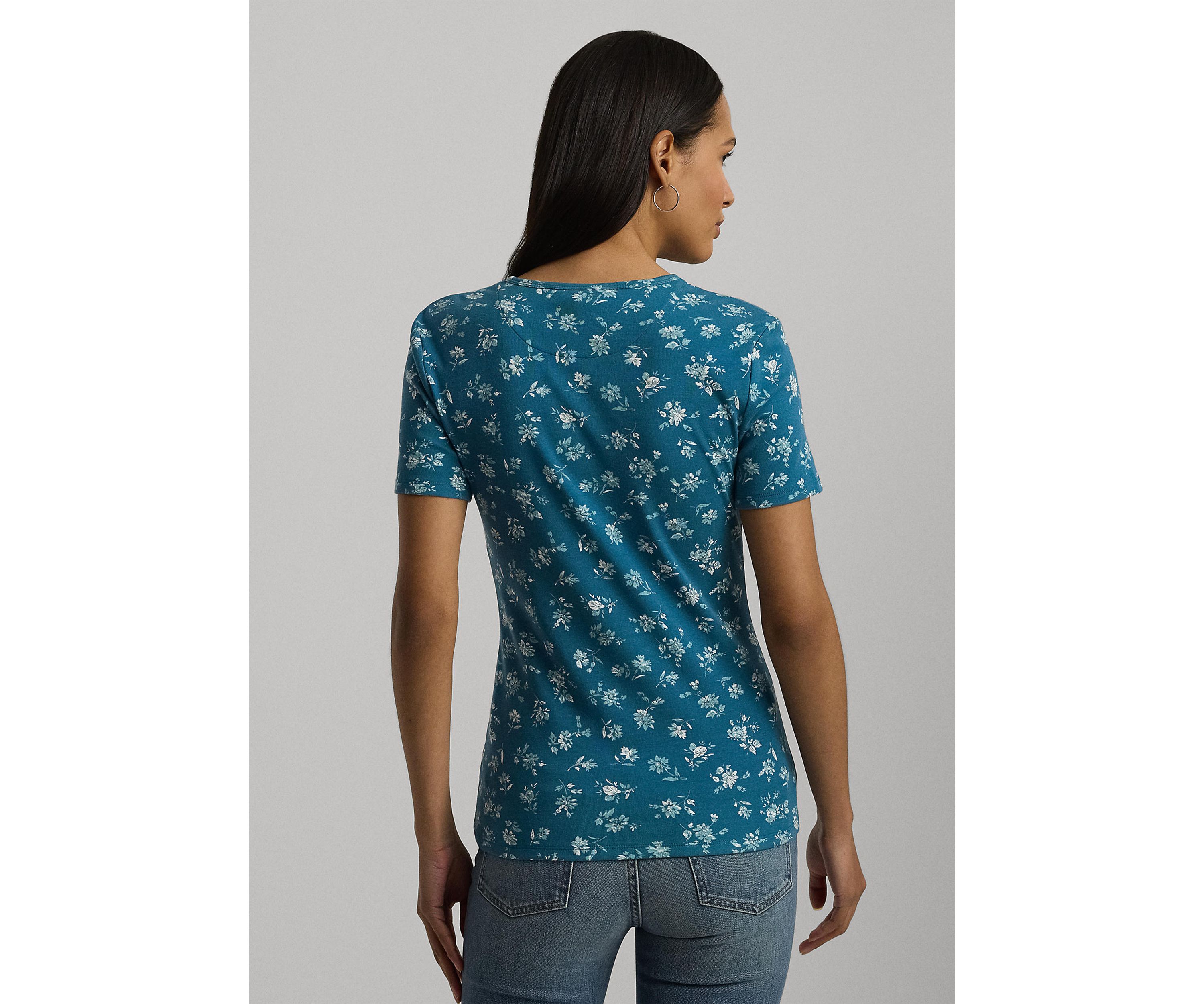 Petite Floral Stretch Cotton Crew Neck T-Shirt