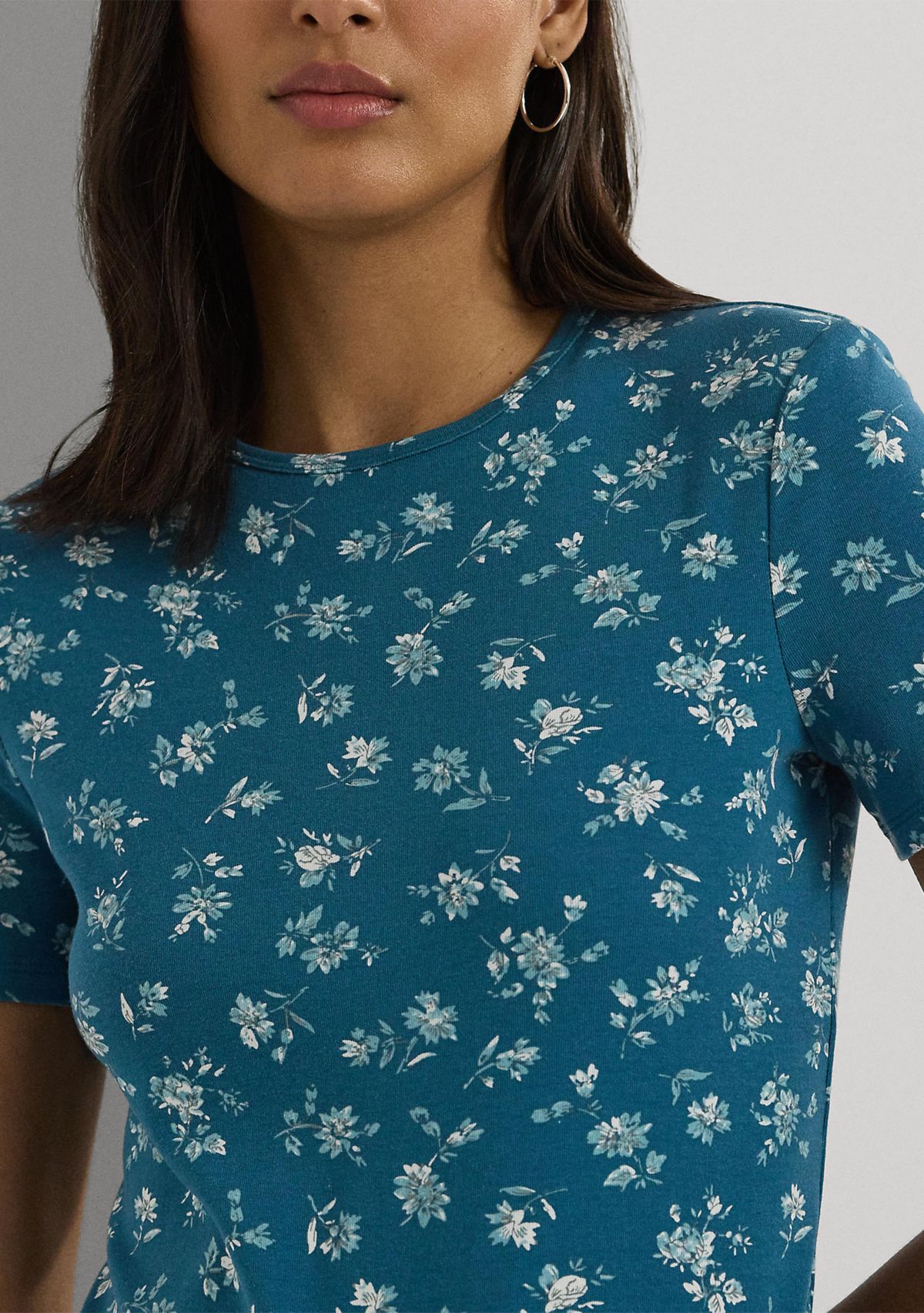 Petite Floral Stretch Cotton Crew Neck T-Shirt