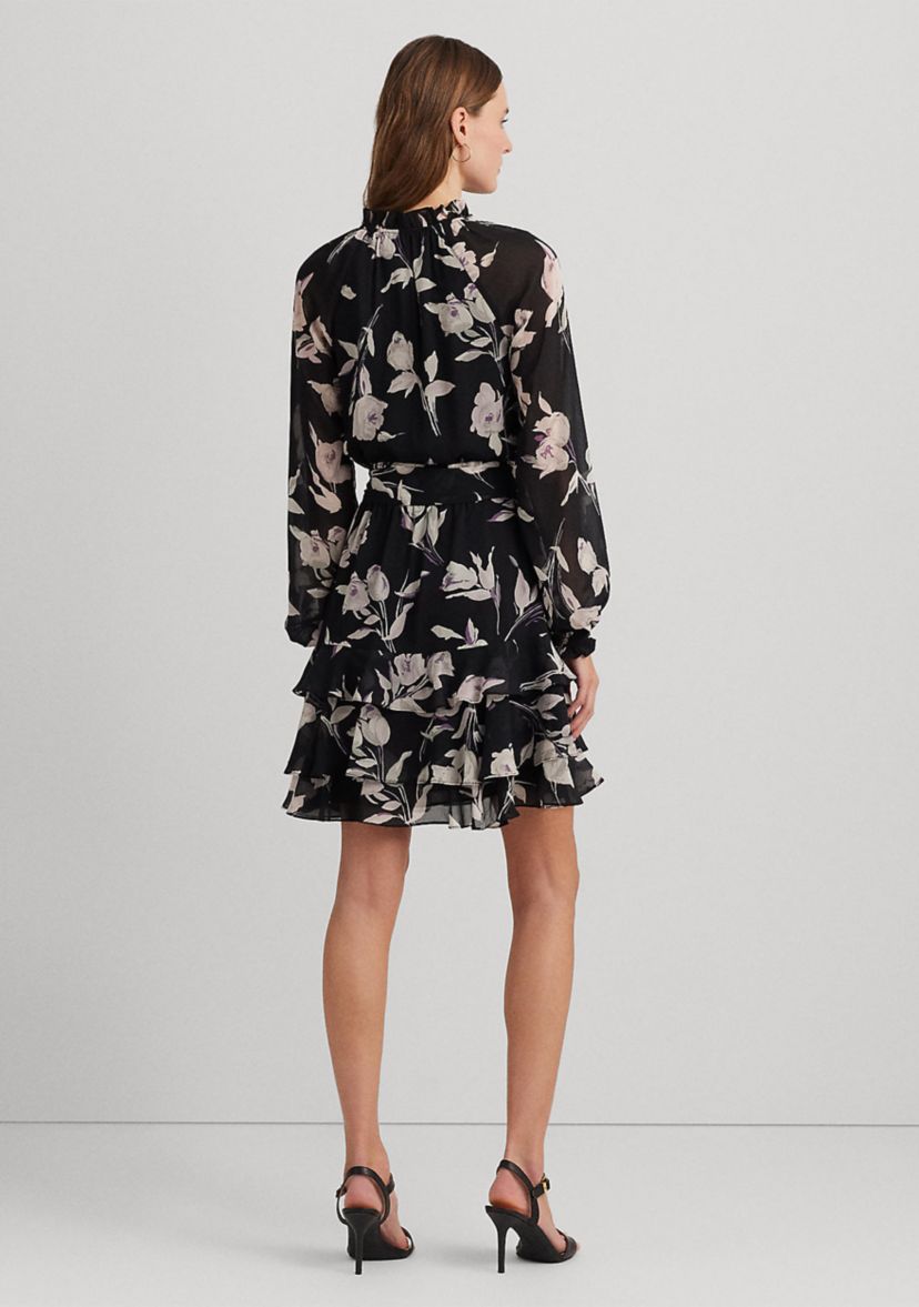 Petite Floral Belted Crinkle Georgette Dress