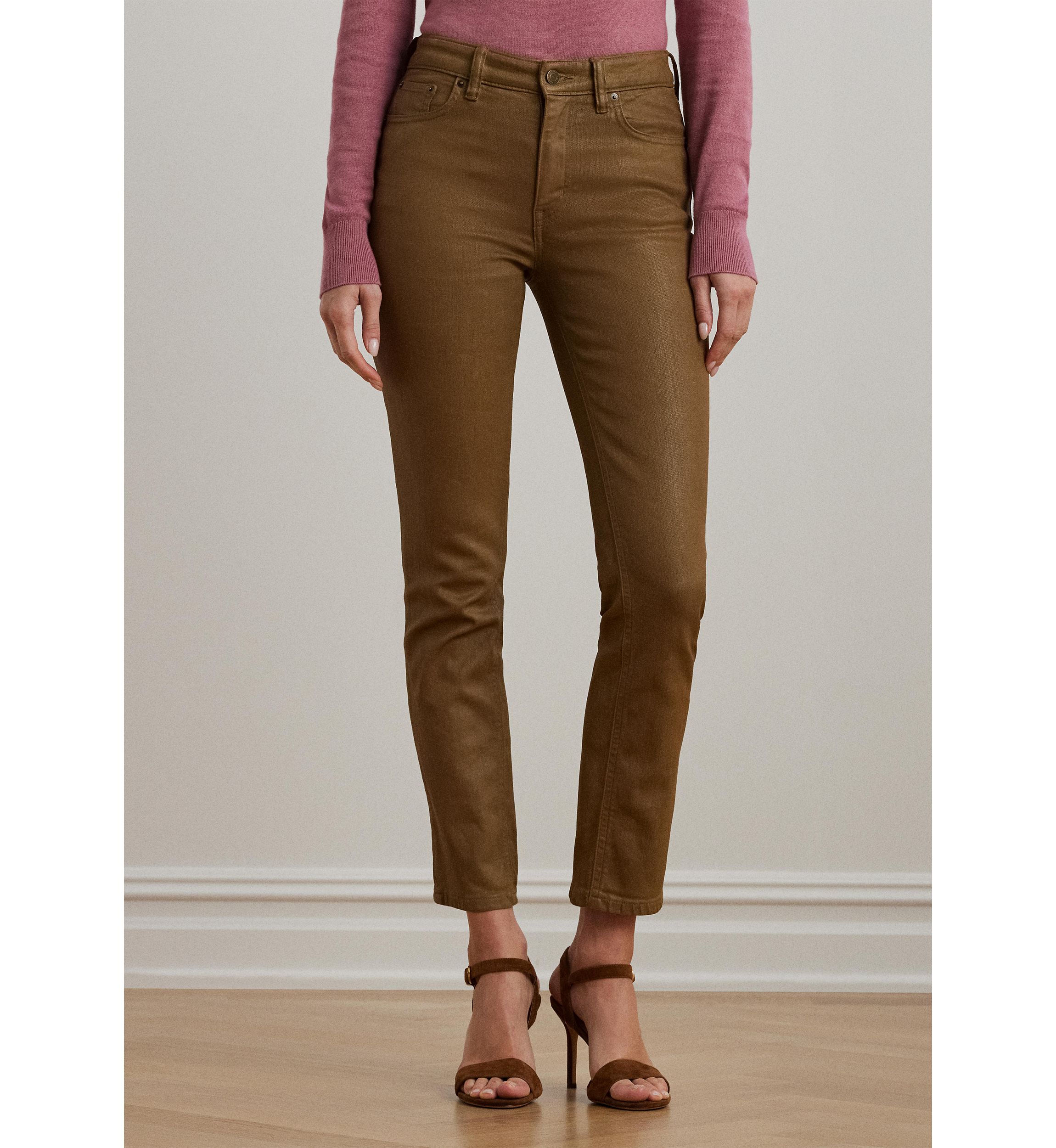 Petite Coated High Rise Straight Ankle Jeans