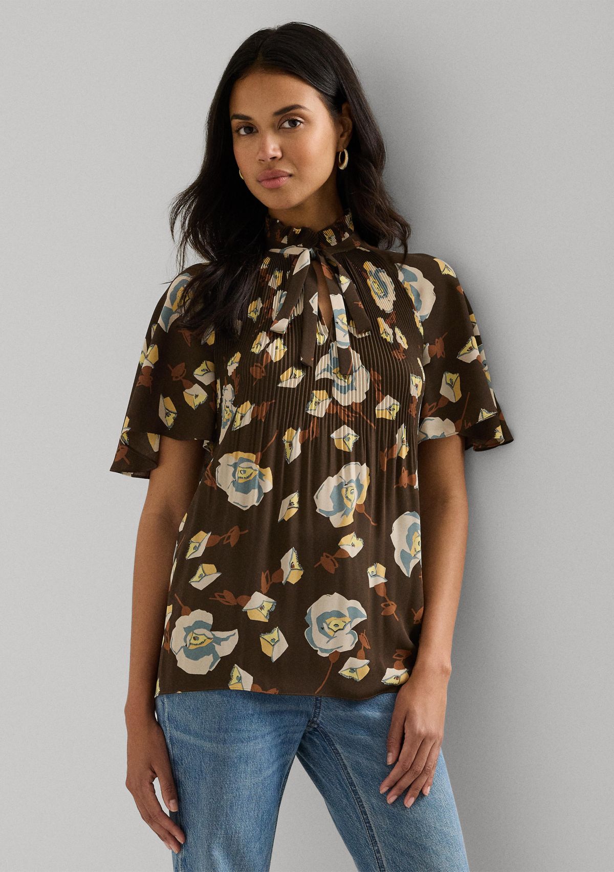 Petite Floral Pleated Georgette Blouse