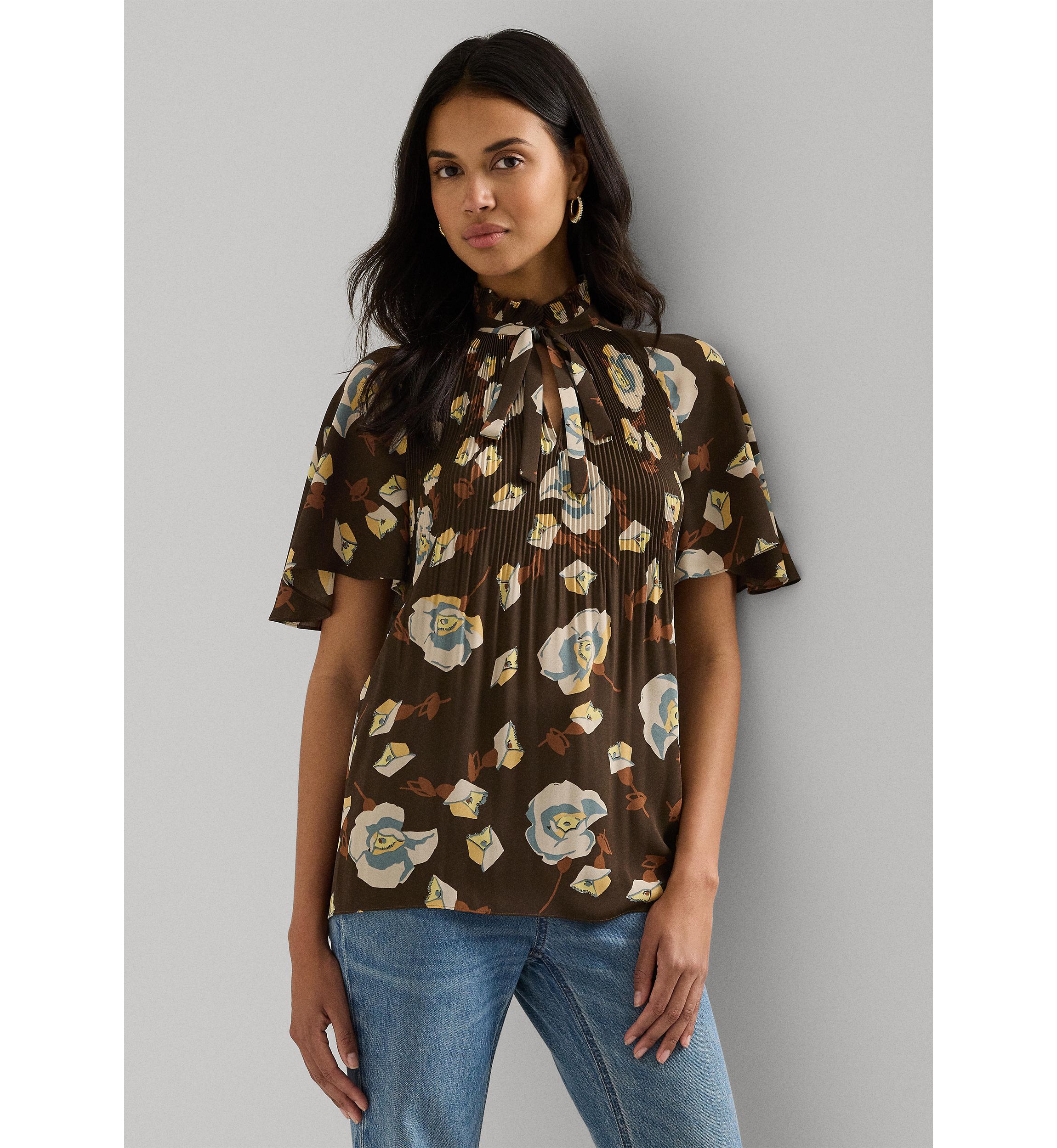 Petite Floral Pleated Georgette Blouse