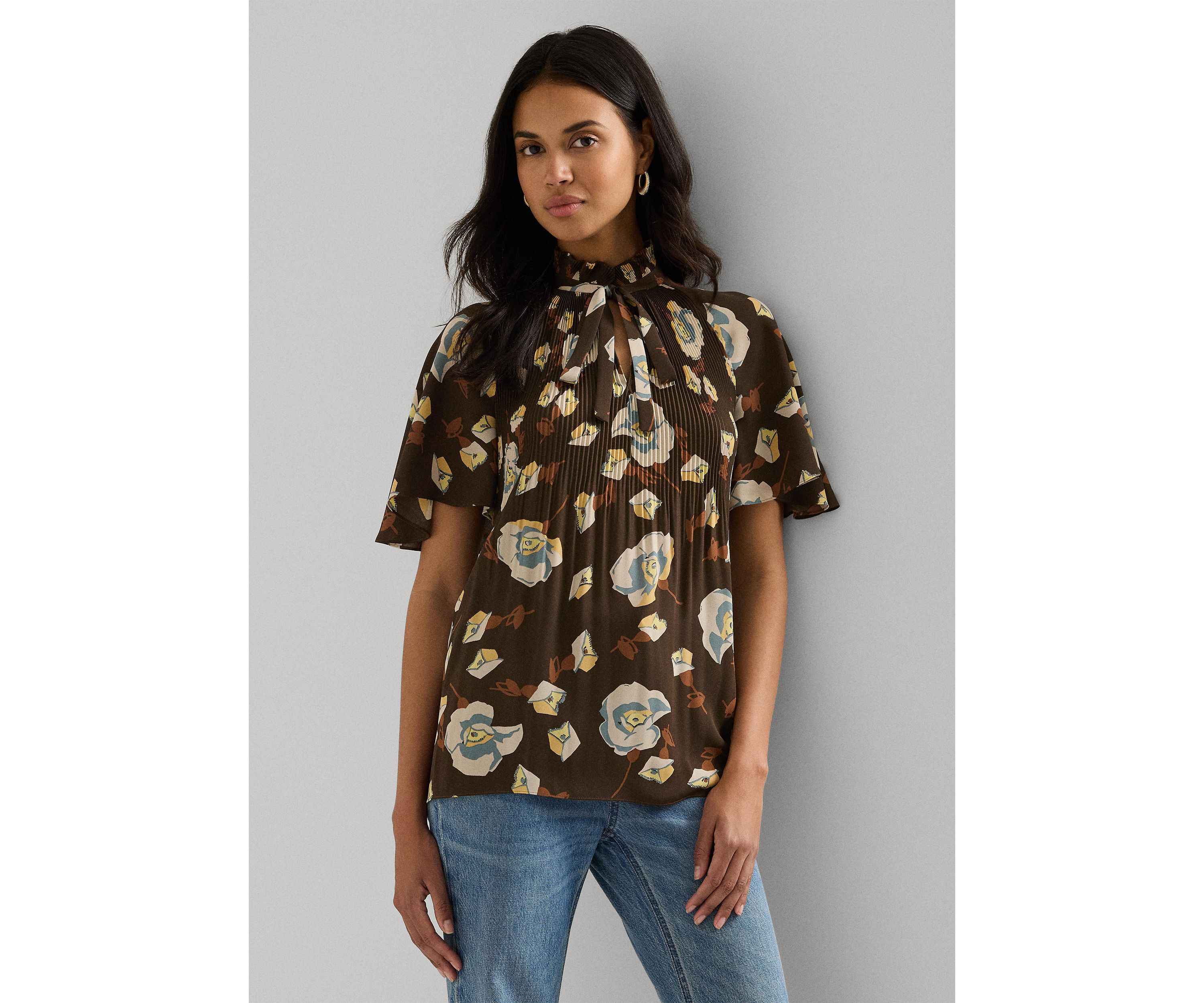 Petite Floral Pleated Georgette Blouse
