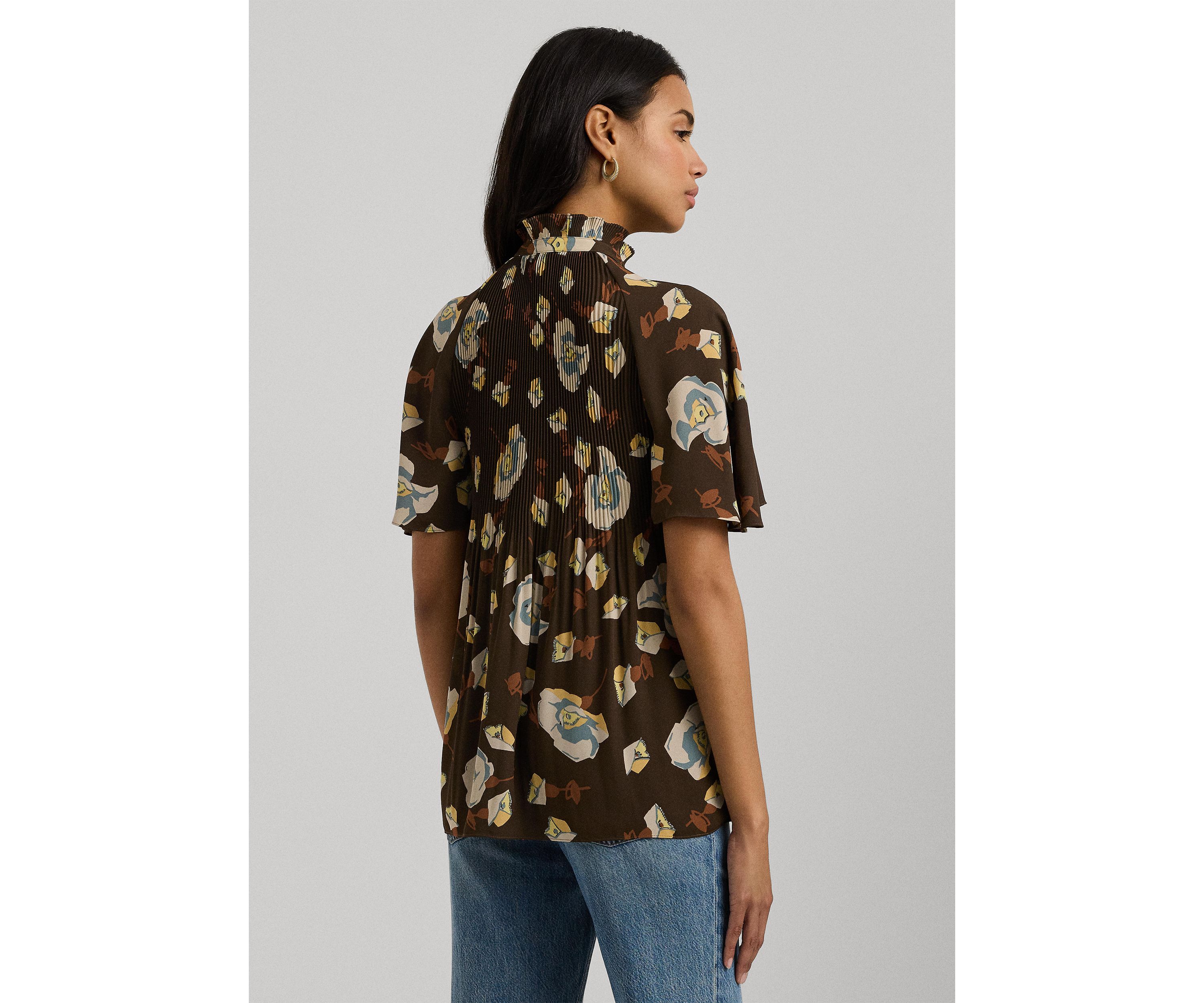 Petite Floral Pleated Georgette Blouse