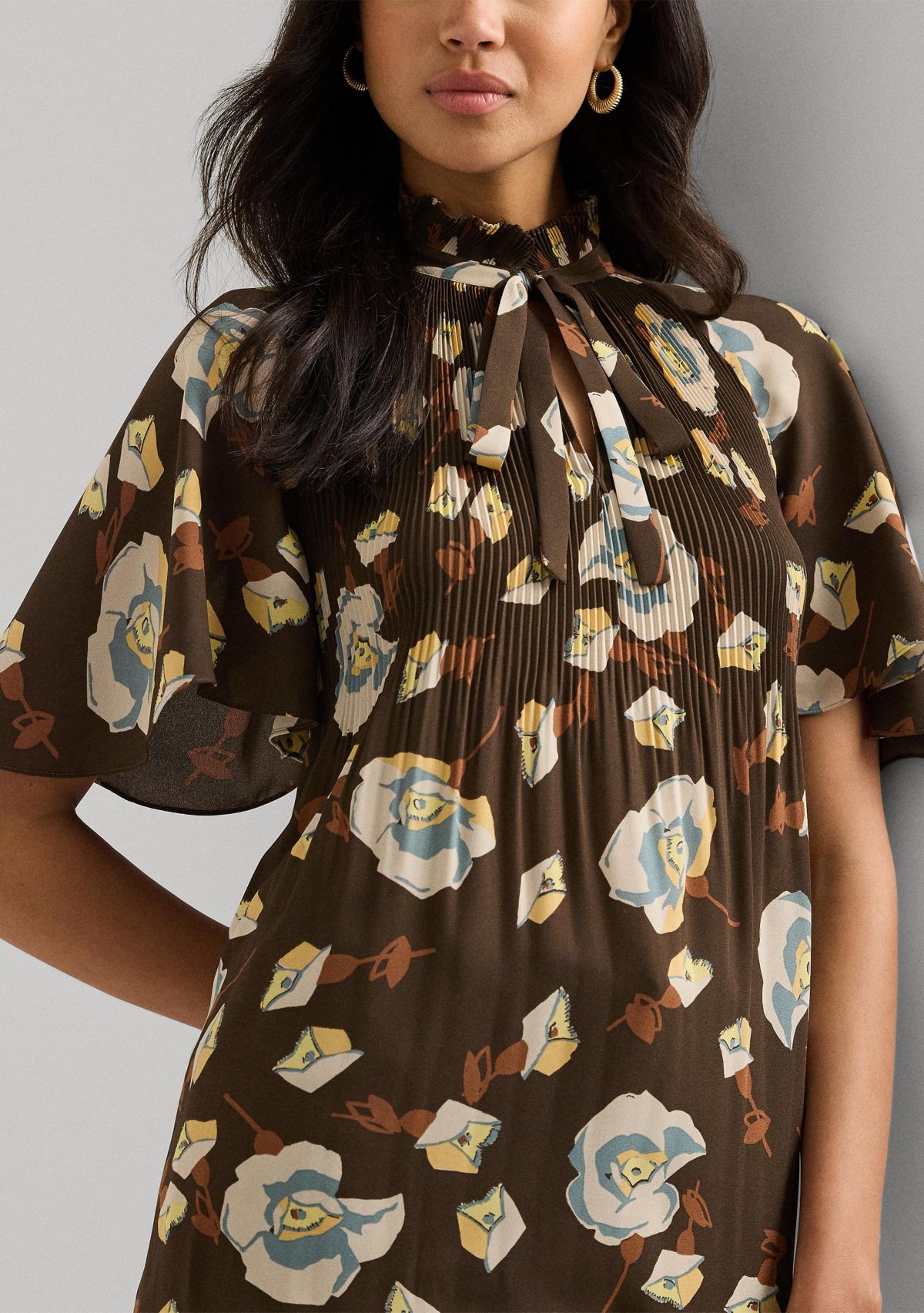 Petite Floral Pleated Georgette Blouse