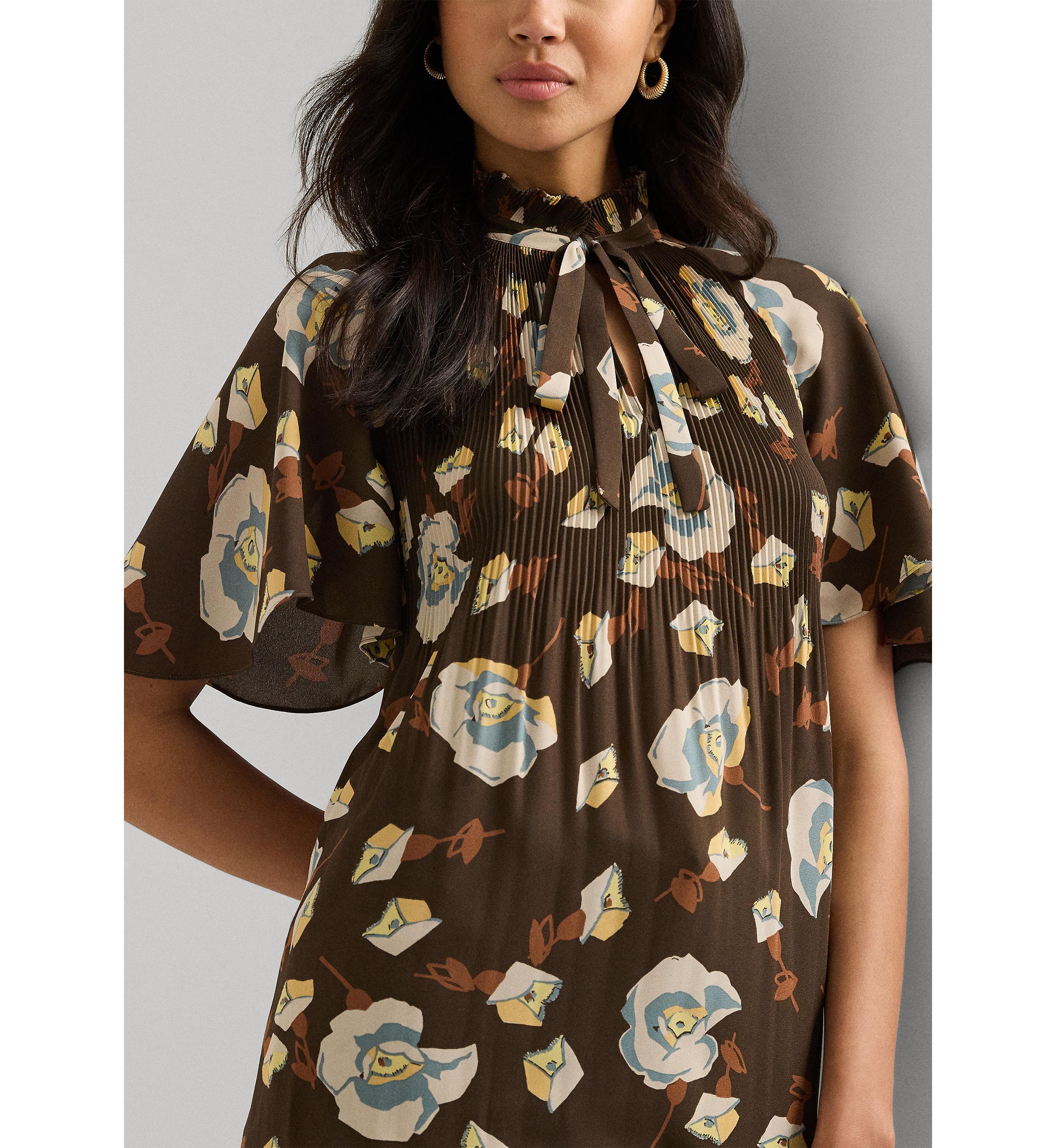 Petite Floral Pleated Georgette Blouse