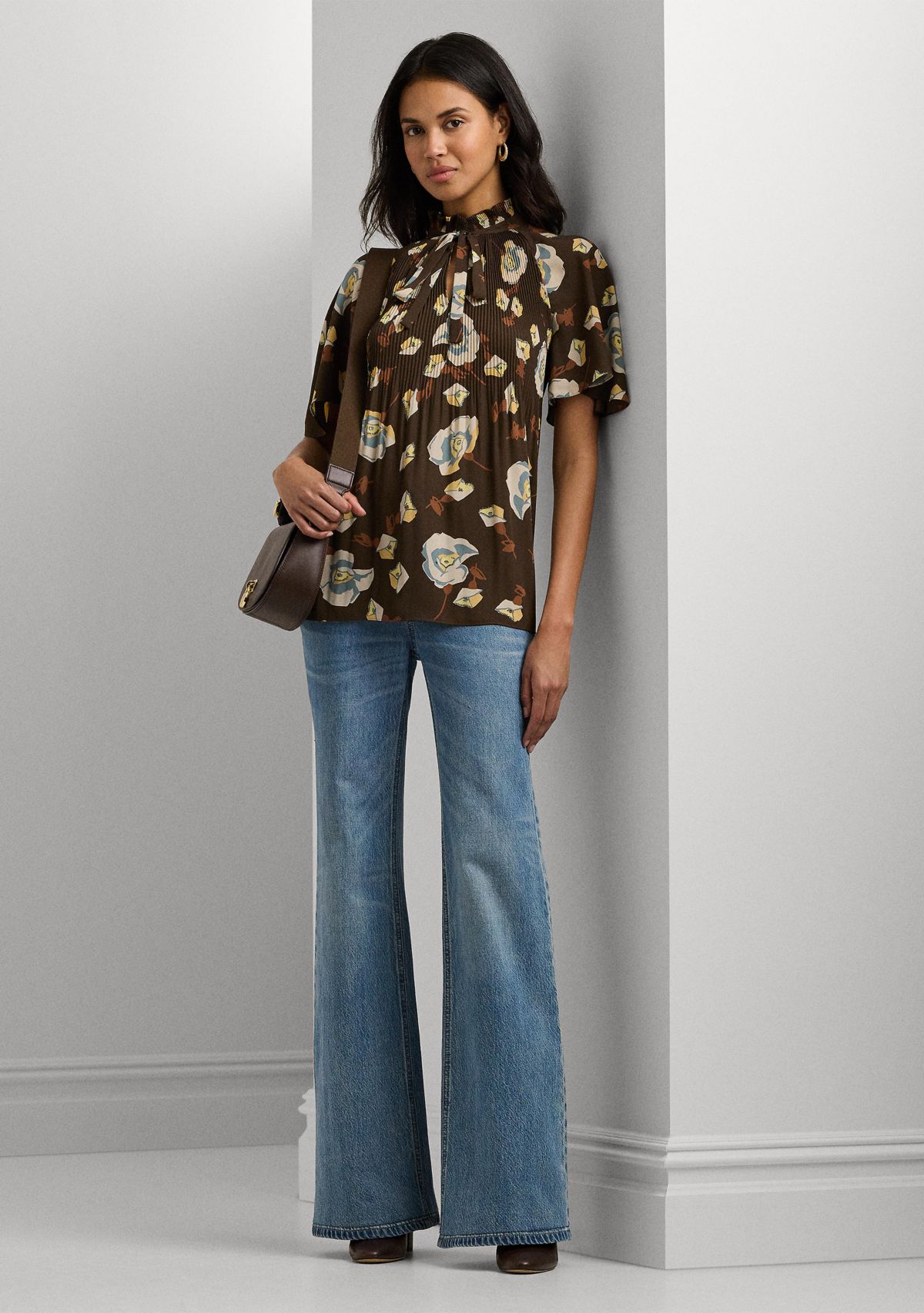 Petite Floral Pleated Georgette Blouse