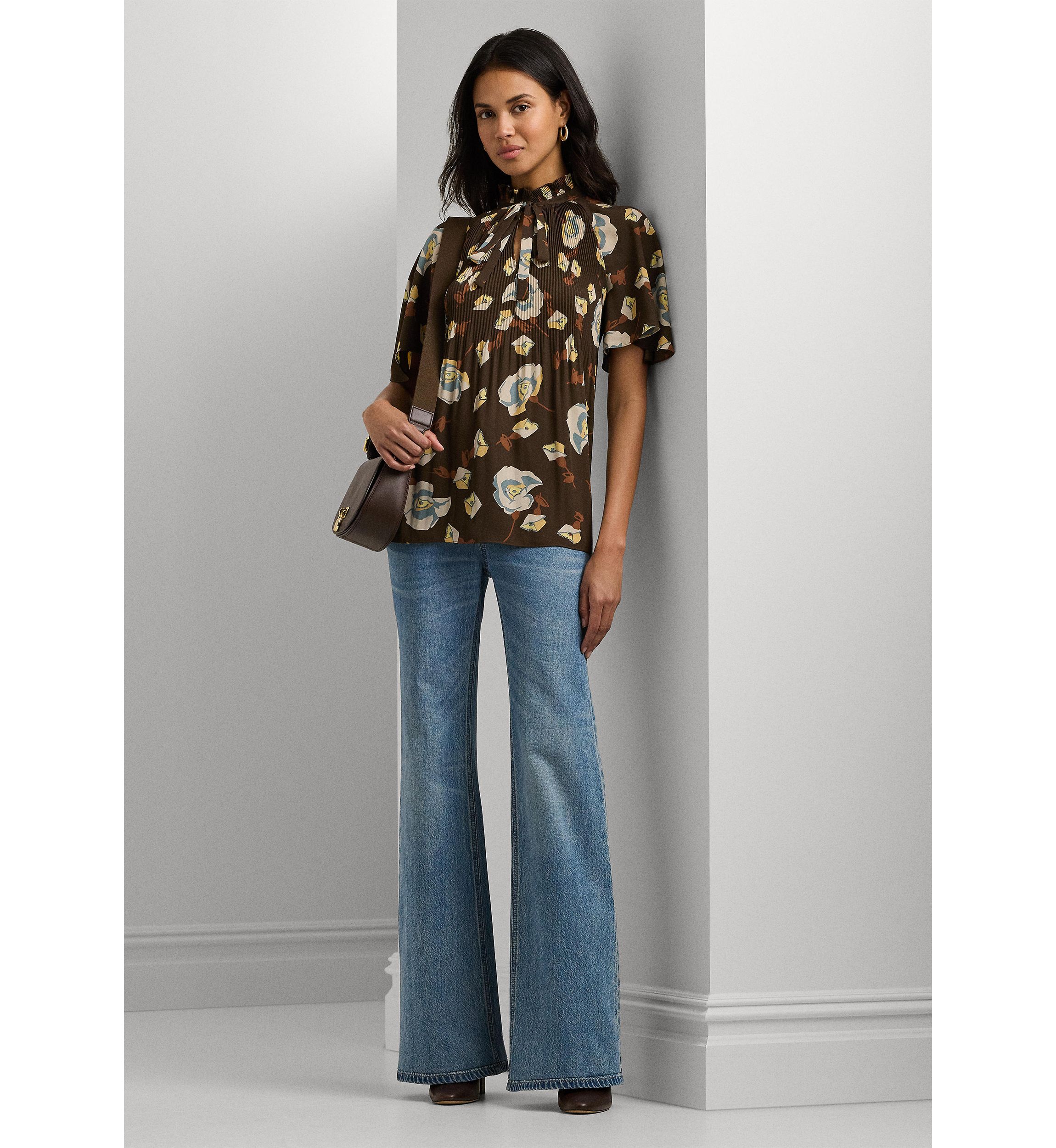 Petite Floral Pleated Georgette Blouse